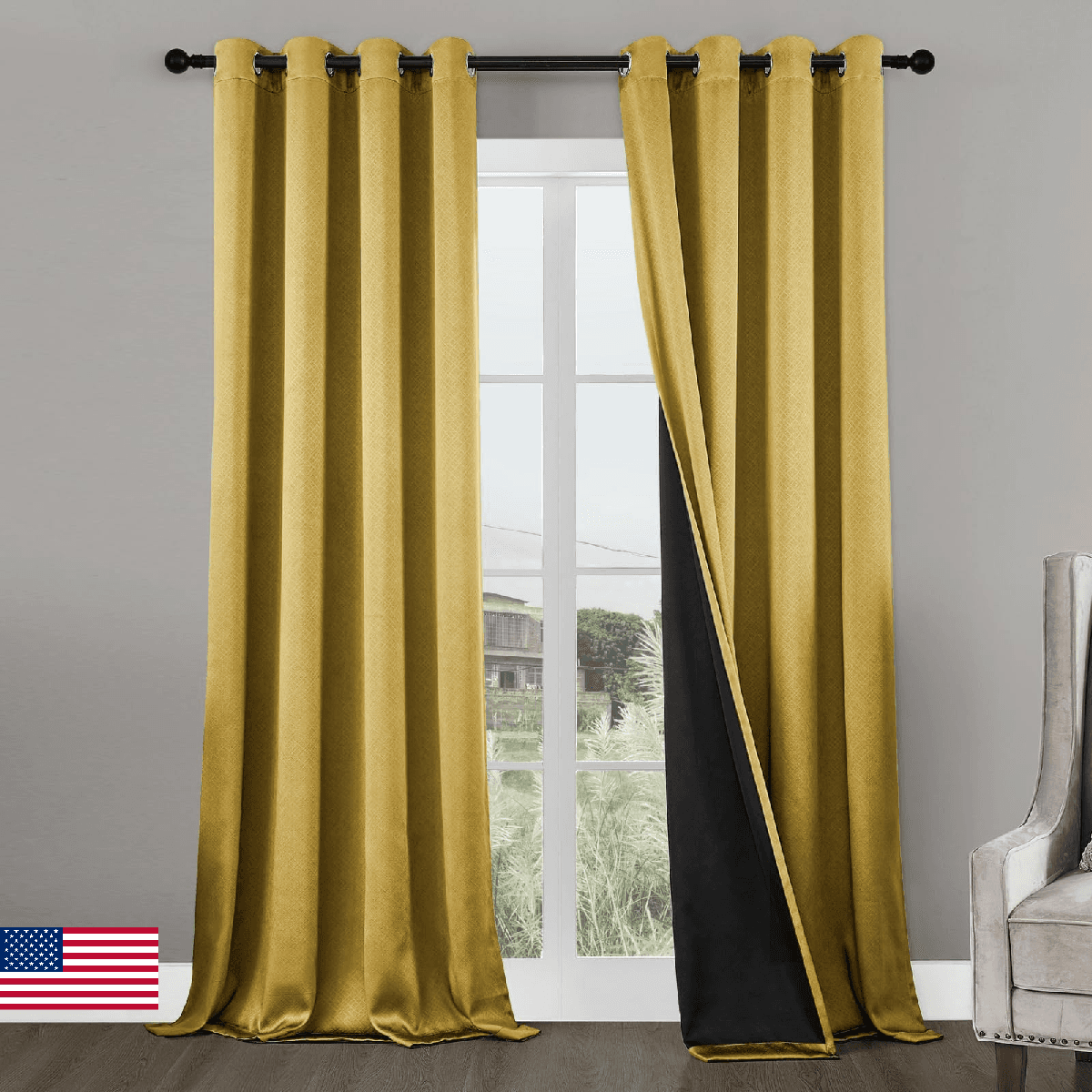 MISSTIAM Mustard Yellow Blackout Curtains for Bedroom and Living Room 2 Panels S - Image 1