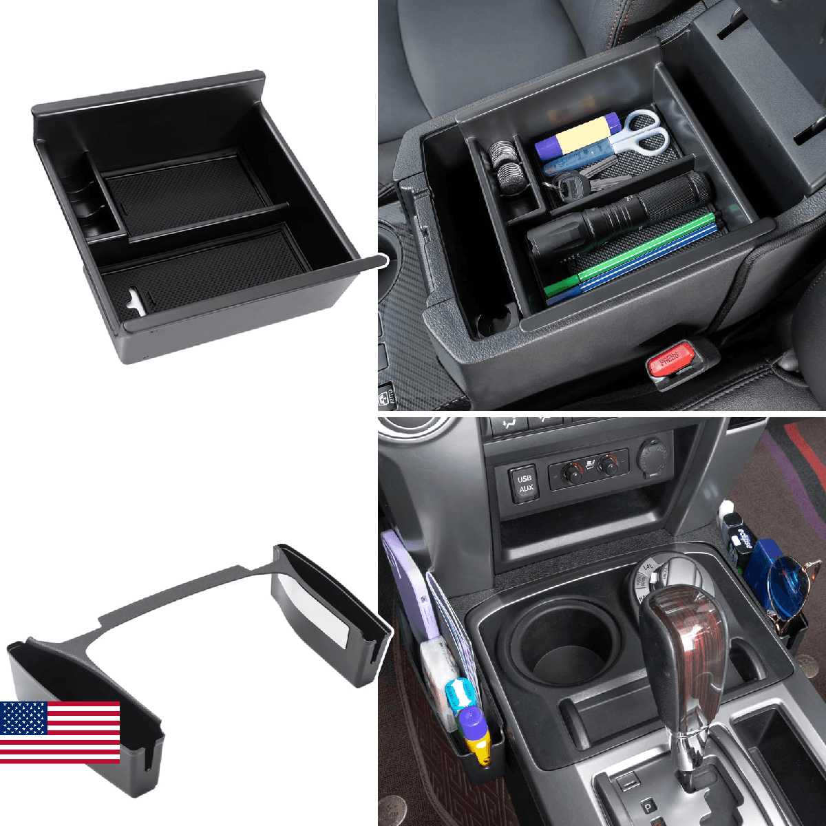 JDMCAR 2PCS Gear Shift & Center Console Organizer Trays for Toyota 4Runner 2010- - Image 1