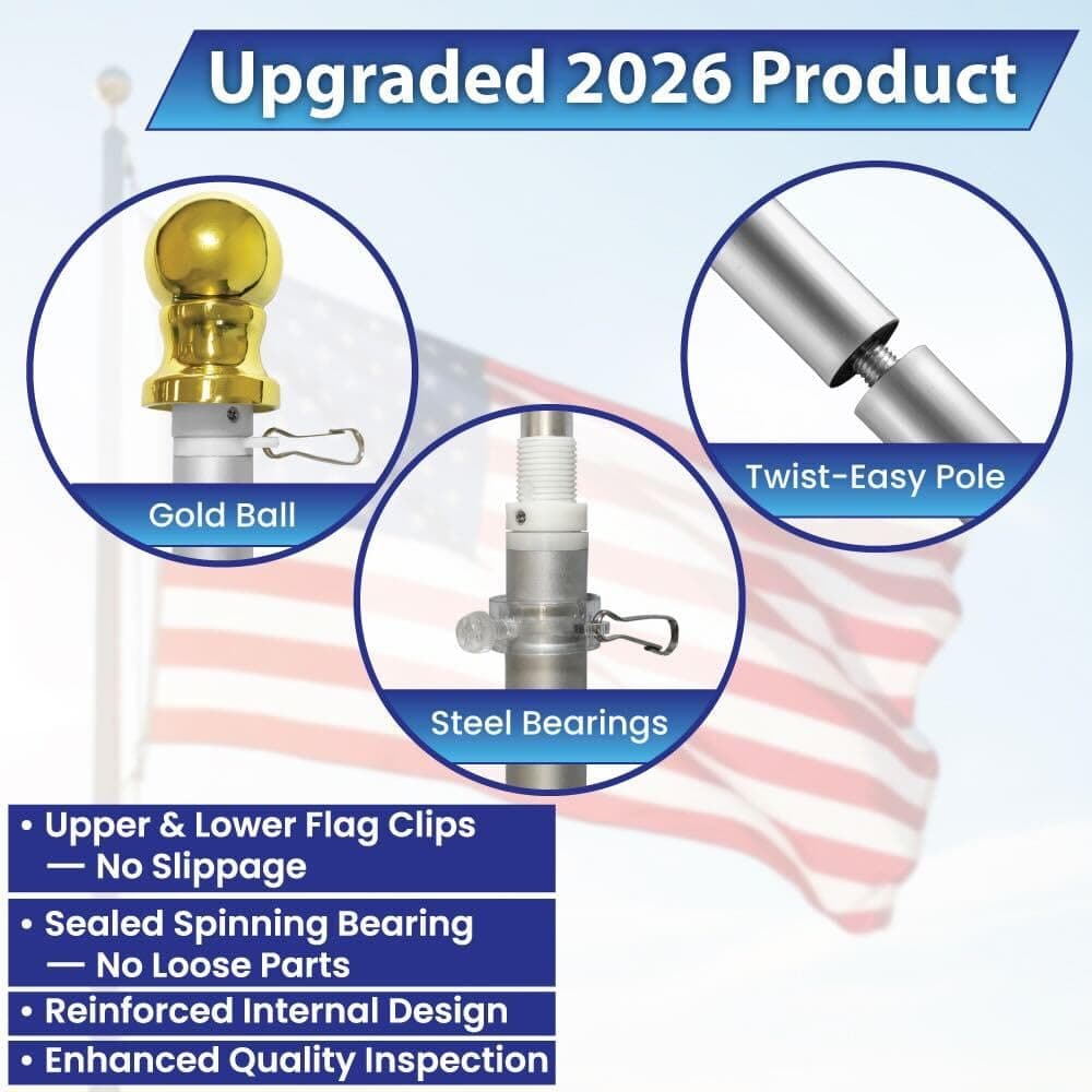 Flags Importer 6ft Spinning Flag Pole with Sealed Bearing System, Upper and Lowe - Thumbnail 6