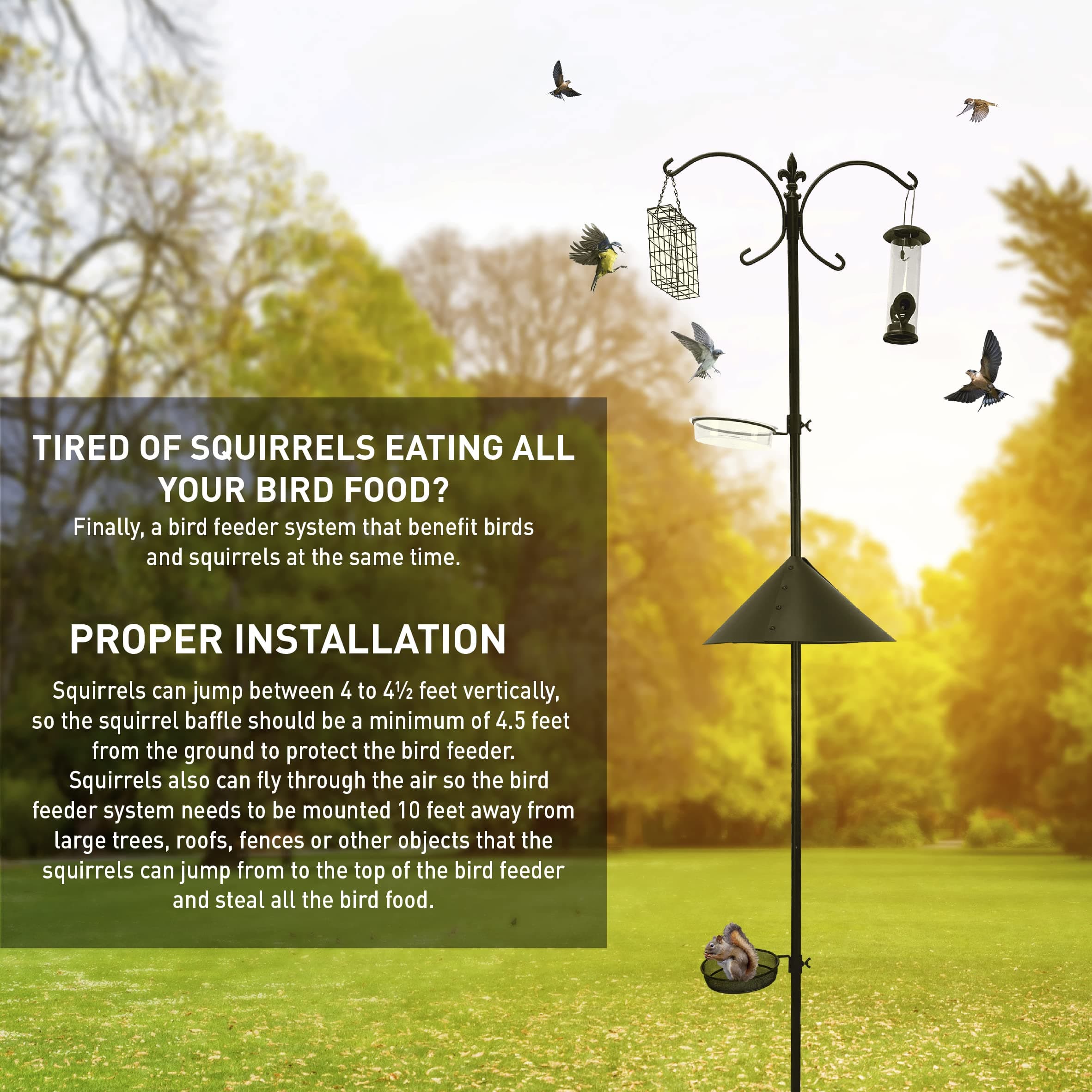 EasyGo Squirrel-Proof 81" Bird Feeder Station - 2 Feeders, Peanut Feeder, Baffle - Thumbnail 4