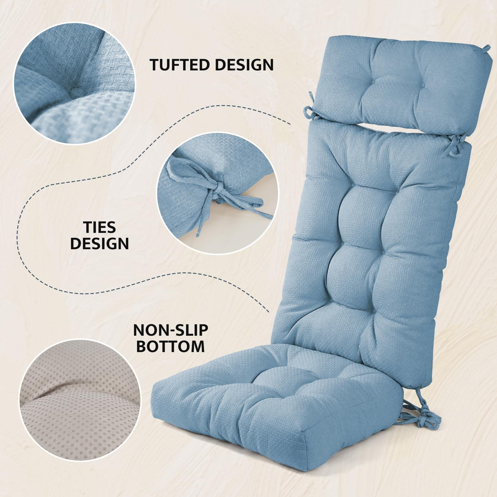 mudilun Rocking Chair Cushion Anti-Slip Tufted High Back Rocker Chair Cushion wi - Thumbnail 5