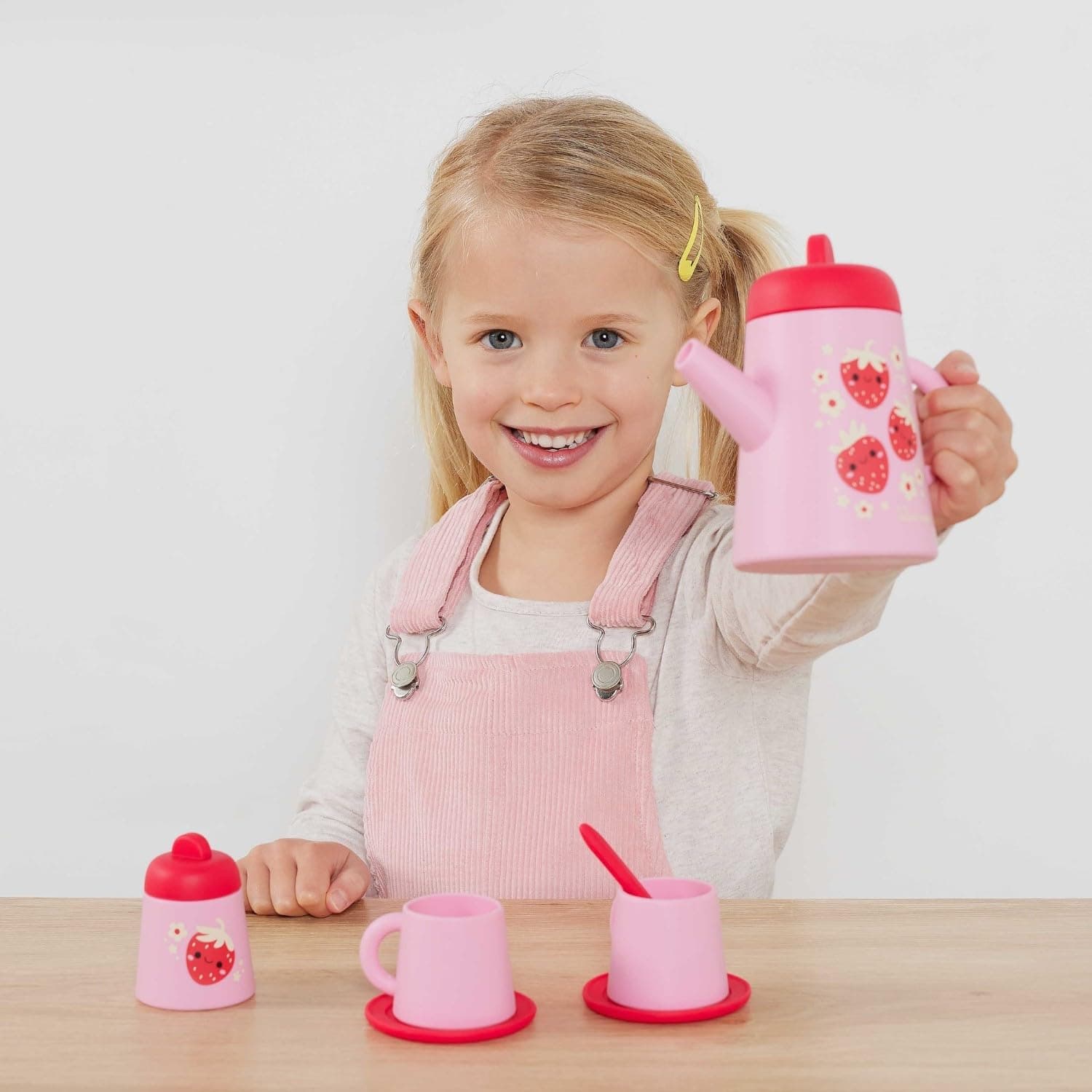 Tiger Tribe Silicone Tea Set for Kids - Strawberry Patch - 9-Piece Playset Inclu - Thumbnail 2