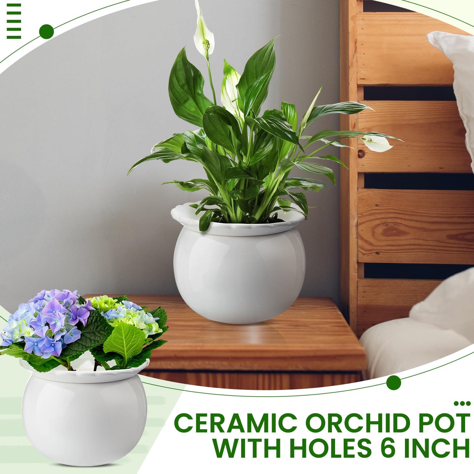 Suclain 2 Pcs African Violet Pots 6.5 Inch Self Watering Ceramic Indoor Planter - Thumbnail 6