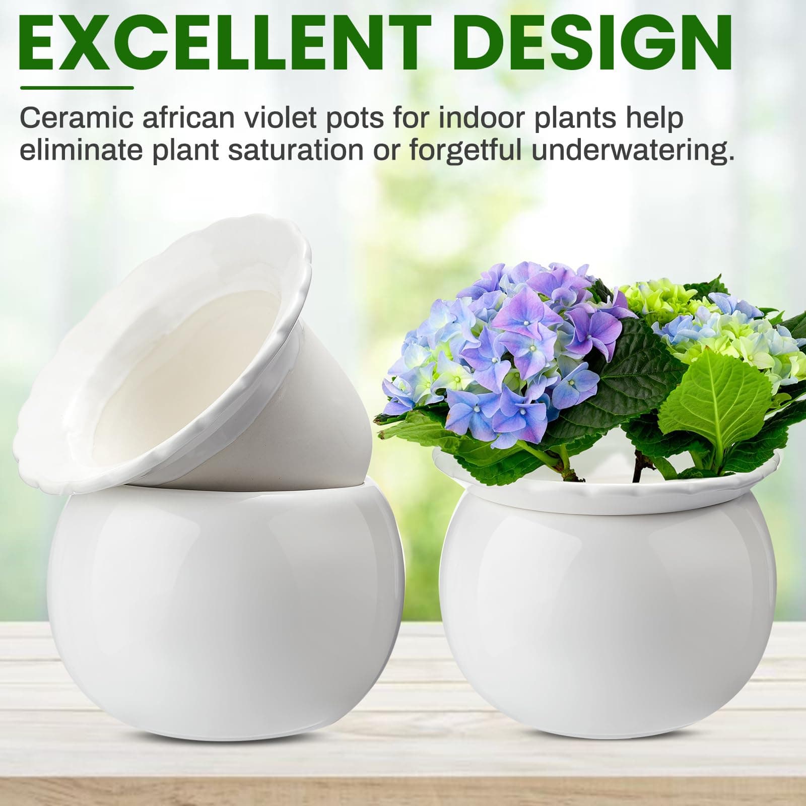 Suclain 2 Pcs African Violet Pots 6.5 Inch Self Watering Ceramic Indoor Planter - Thumbnail 5