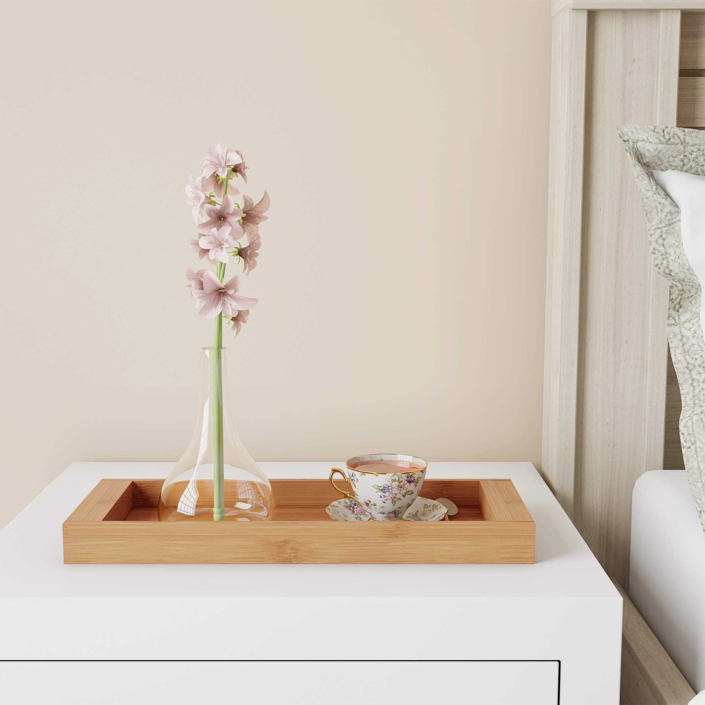 Lavish Home Bamboo Bathroom Vanity Tray Natural Wood Eco-Friendly Holder Towels - Thumbnail 4