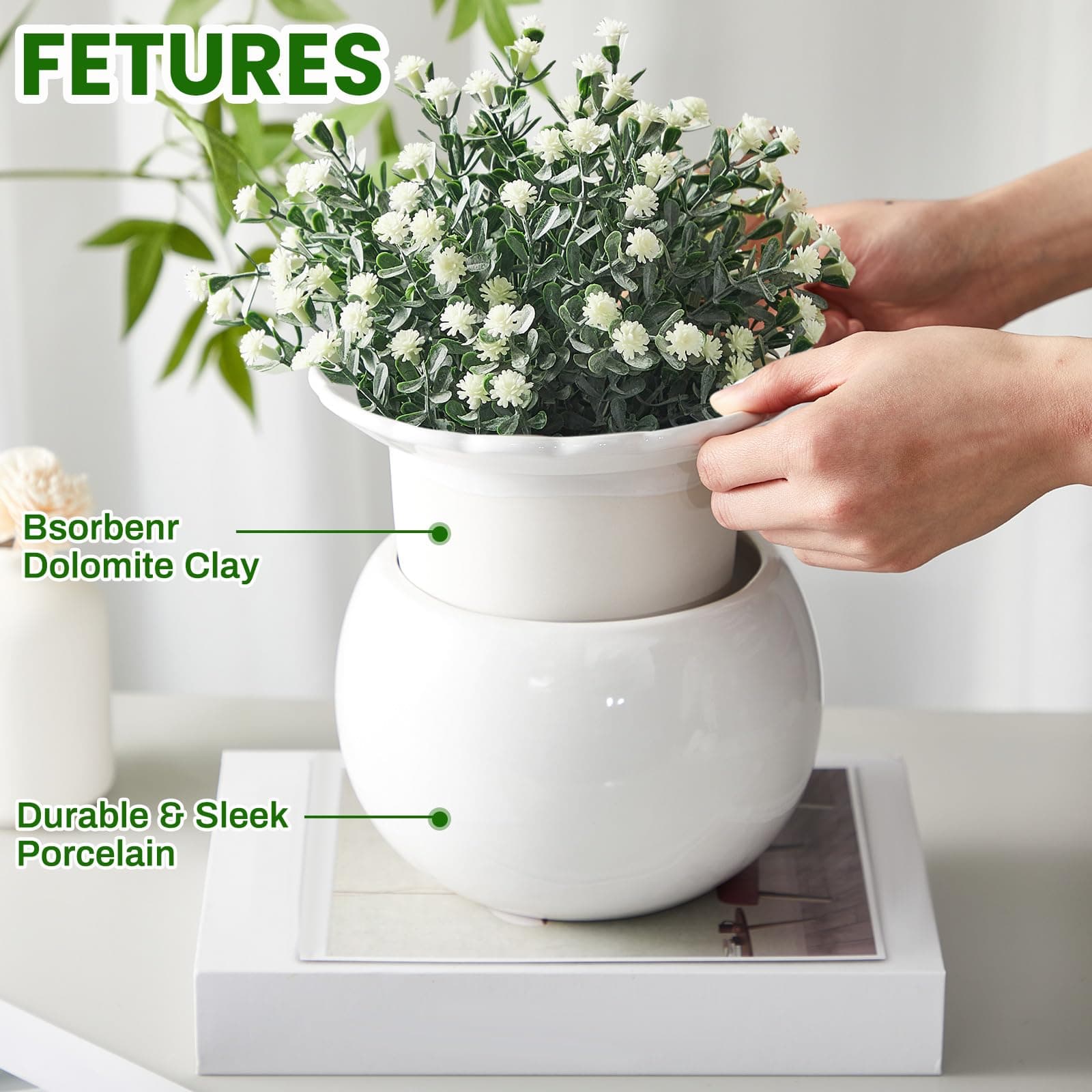 Suclain 2 Pcs African Violet Pots 6.5 Inch Self Watering Ceramic Indoor Planter - Thumbnail 3