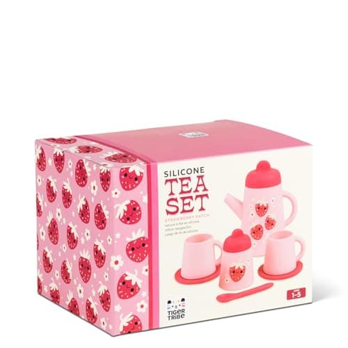 Tiger Tribe Silicone Tea Set for Kids - Strawberry Patch - 9-Piece Playset Inclu - Thumbnail 10
