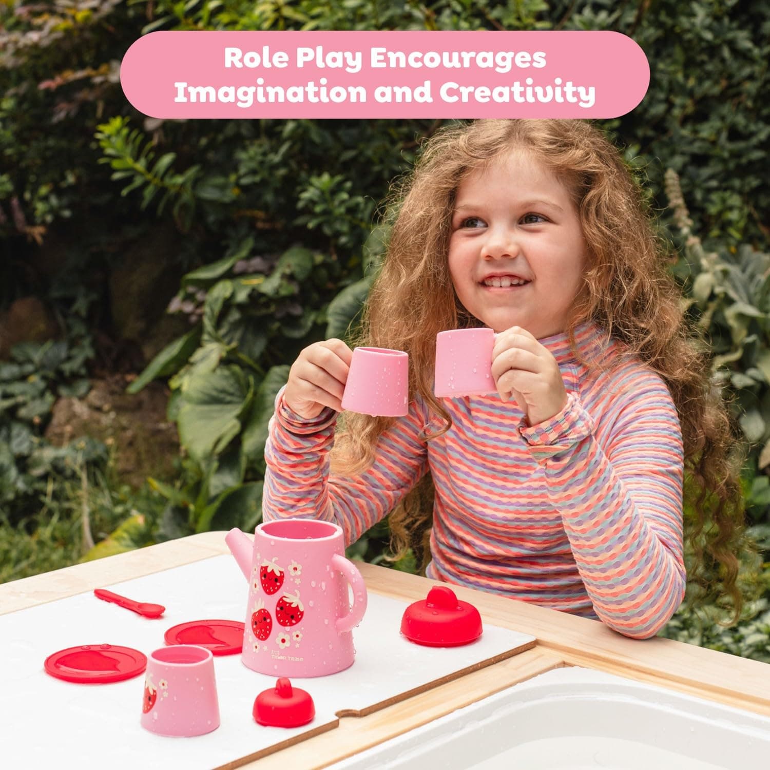 Tiger Tribe Silicone Tea Set for Kids - Strawberry Patch - 9-Piece Playset Inclu - Thumbnail 9
