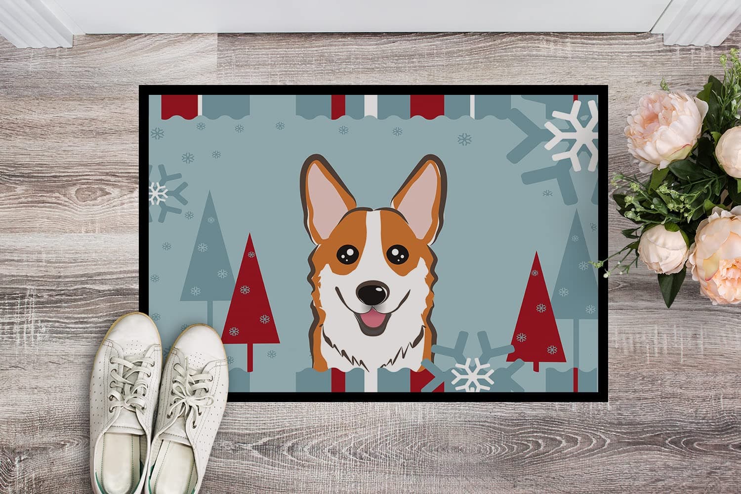 Caroline's Treasures BB1750MAT Winter Holiday Red Corgi Doormat 18x27 Front Door - Thumbnail 2