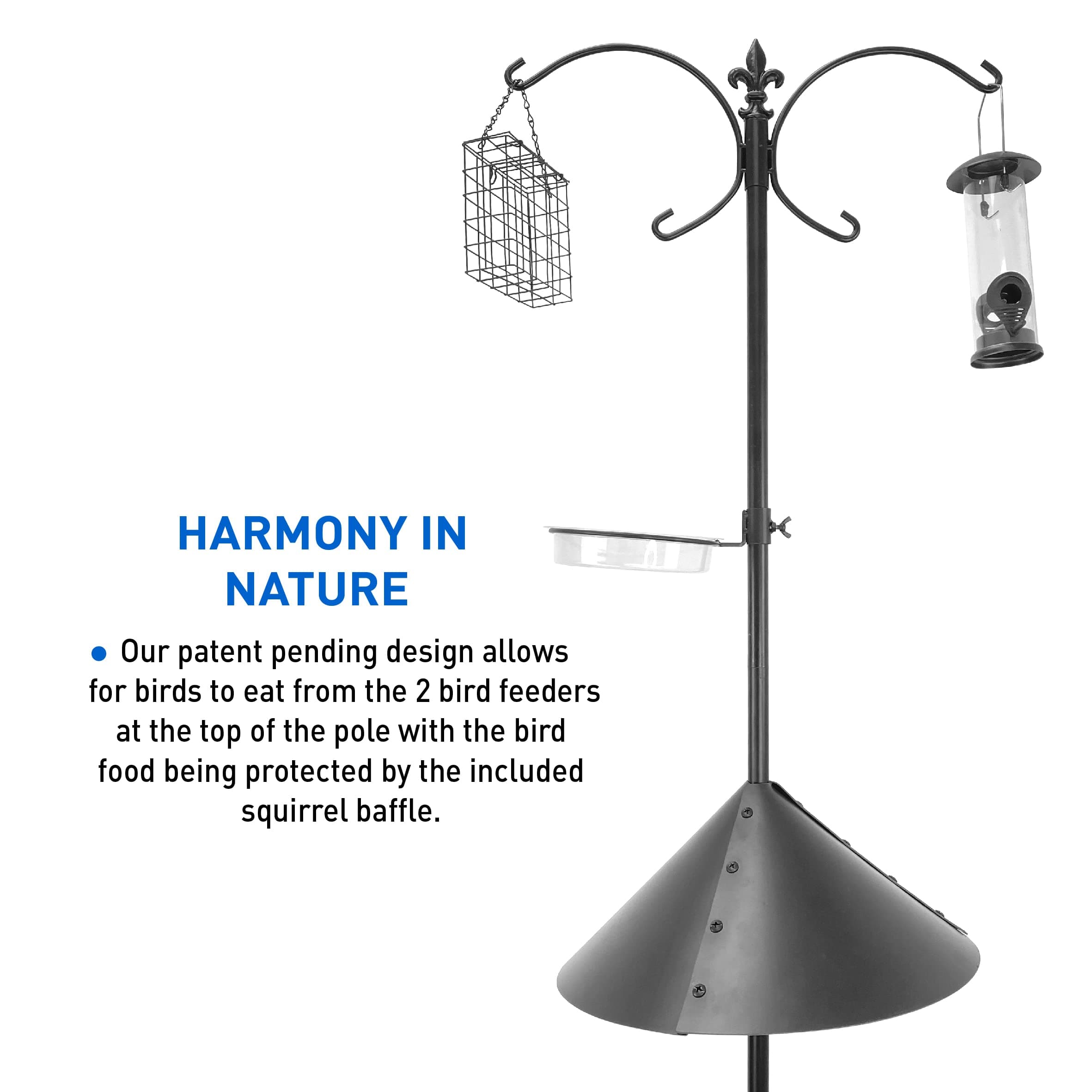 EasyGo Squirrel-Proof 81" Bird Feeder Station - 2 Feeders, Peanut Feeder, Baffle - Thumbnail 6