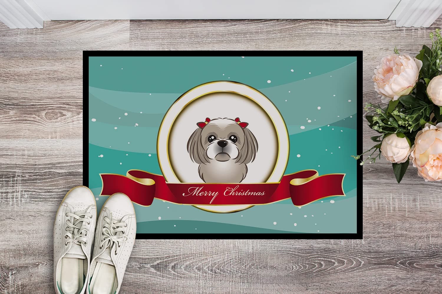 Caroline's Treasures BB1560MAT Gray Silver Shih Tzu Merry Christmas Doormat 18x2 - Thumbnail 2