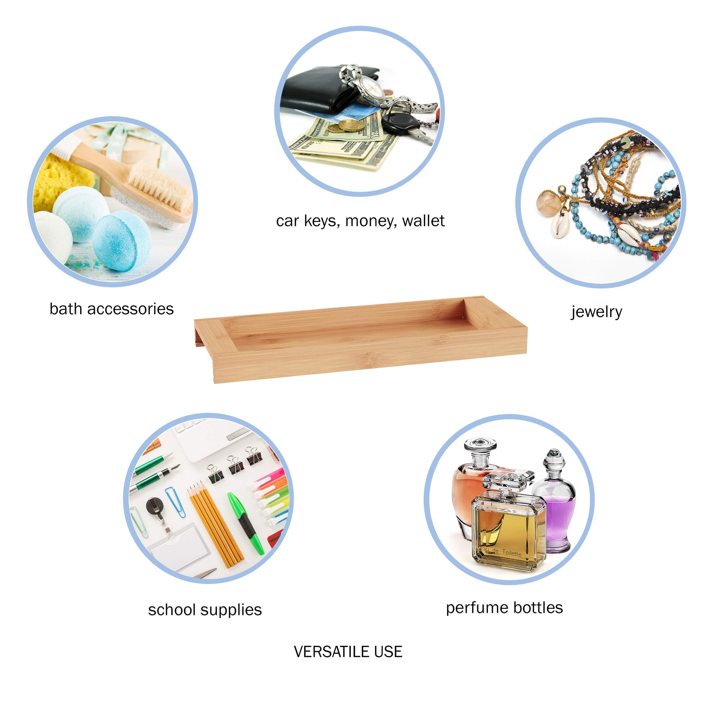 Lavish Home Bamboo Bathroom Vanity Tray Natural Wood Eco-Friendly Holder Towels - Thumbnail 5