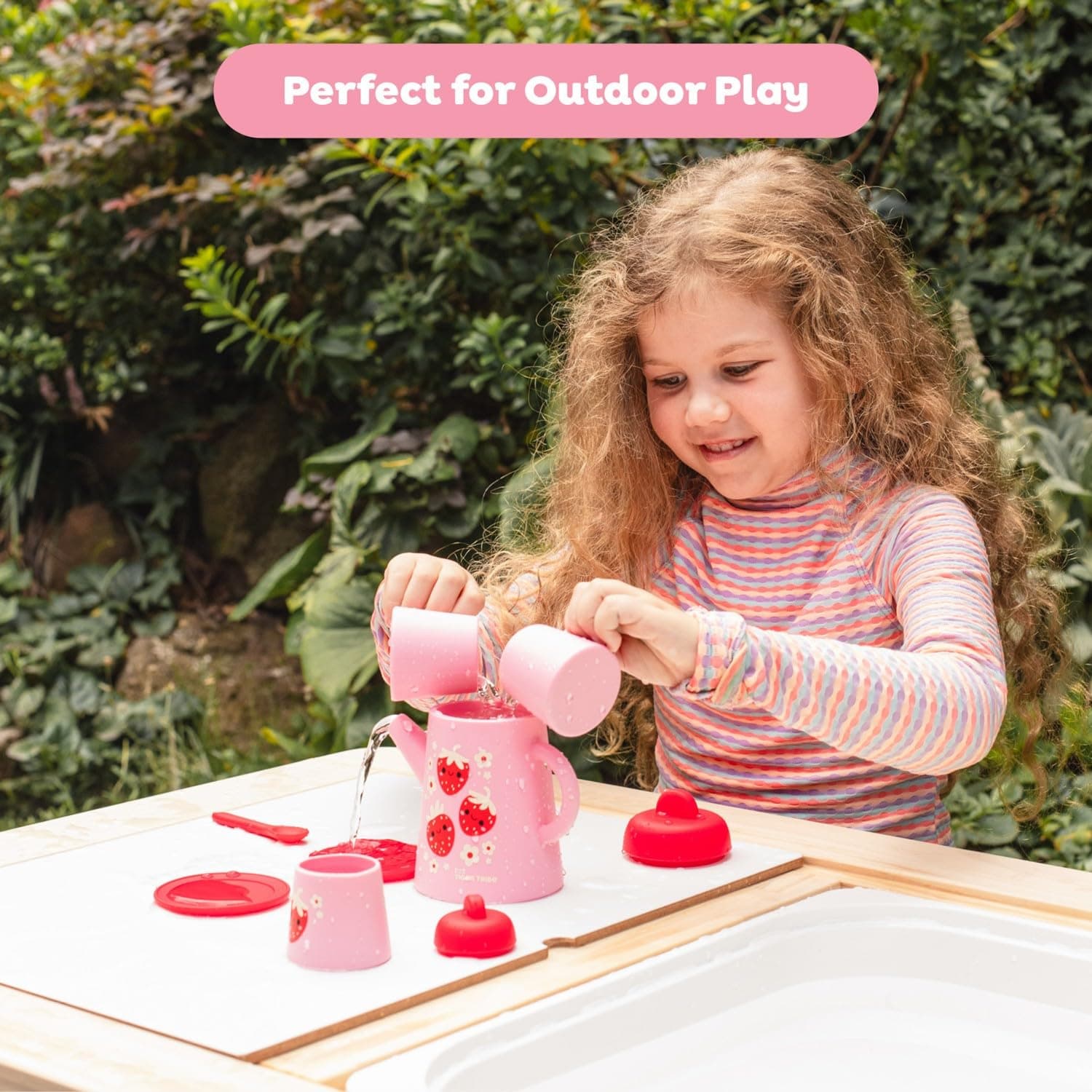 Tiger Tribe Silicone Tea Set for Kids - Strawberry Patch - 9-Piece Playset Inclu - Thumbnail 8