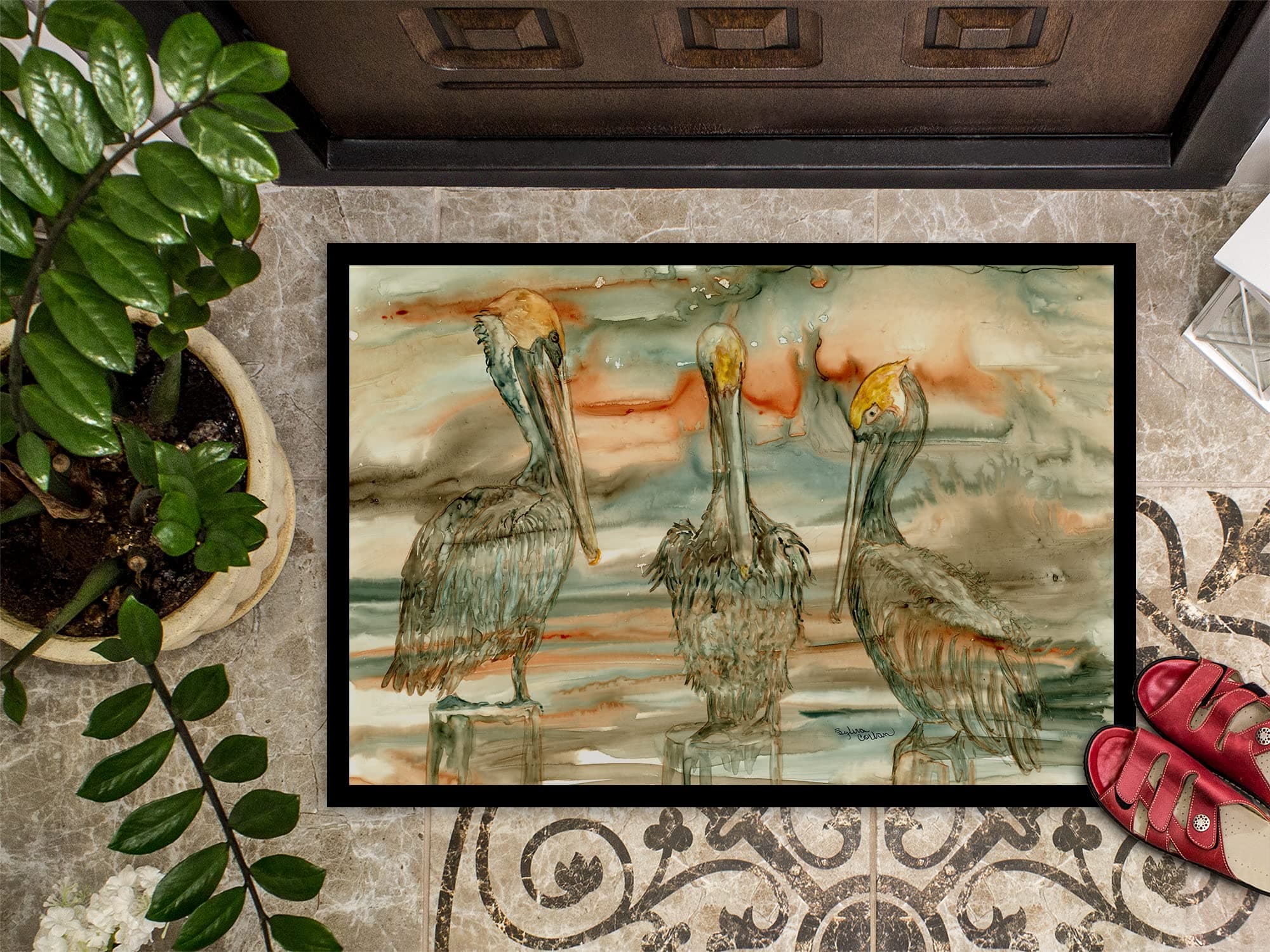 Caroline's Treasures 8980MAT Pelicans on Their Perch Abstract Doormat 18x27 Fron - Thumbnail 3