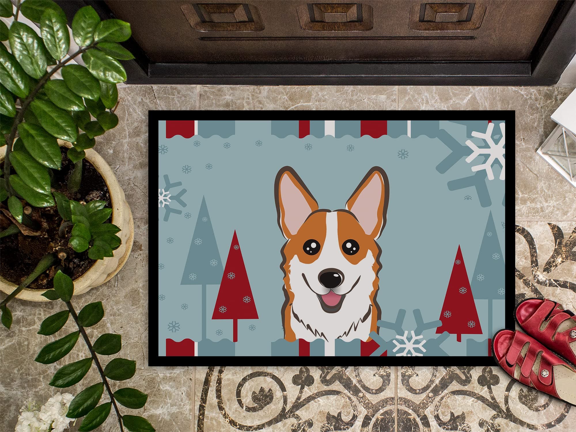 Caroline's Treasures BB1750MAT Winter Holiday Red Corgi Doormat 18x27 Front Door - Thumbnail 3