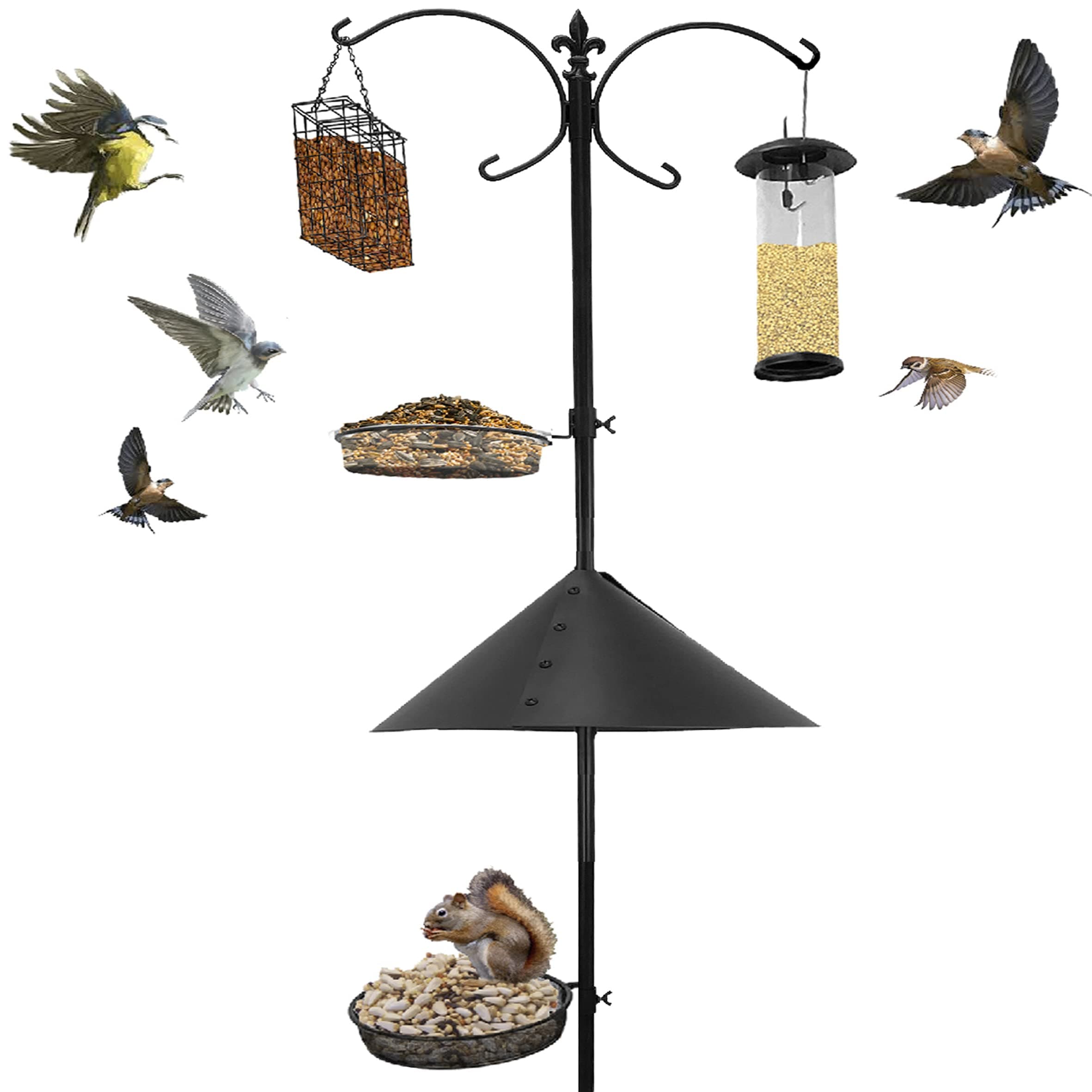 EasyGo Squirrel-Proof 81" Bird Feeder Station - 2 Feeders, Peanut Feeder, Baffle - Thumbnail 2