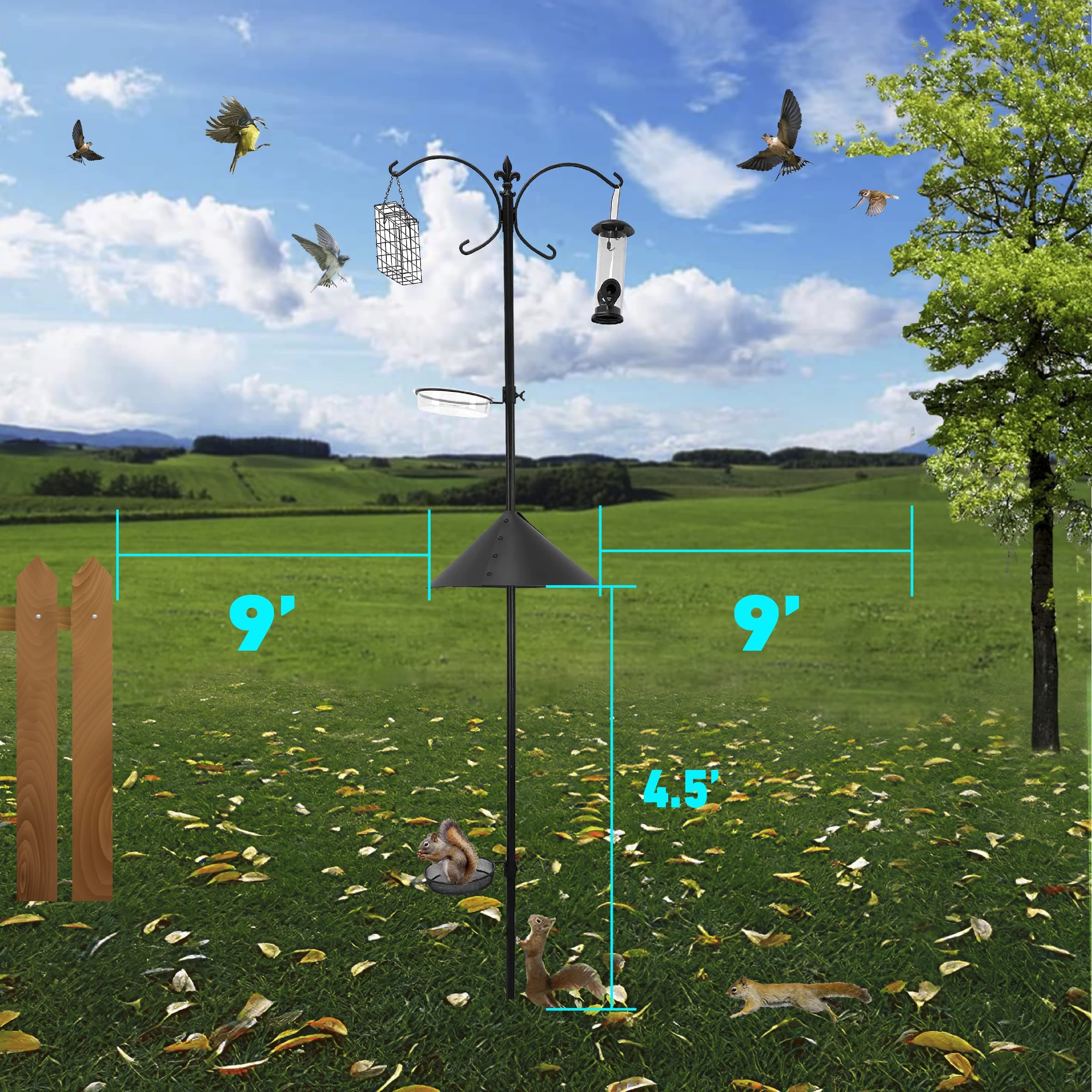 EasyGo Squirrel-Proof 81" Bird Feeder Station - 2 Feeders, Peanut Feeder, Baffle - Thumbnail 3
