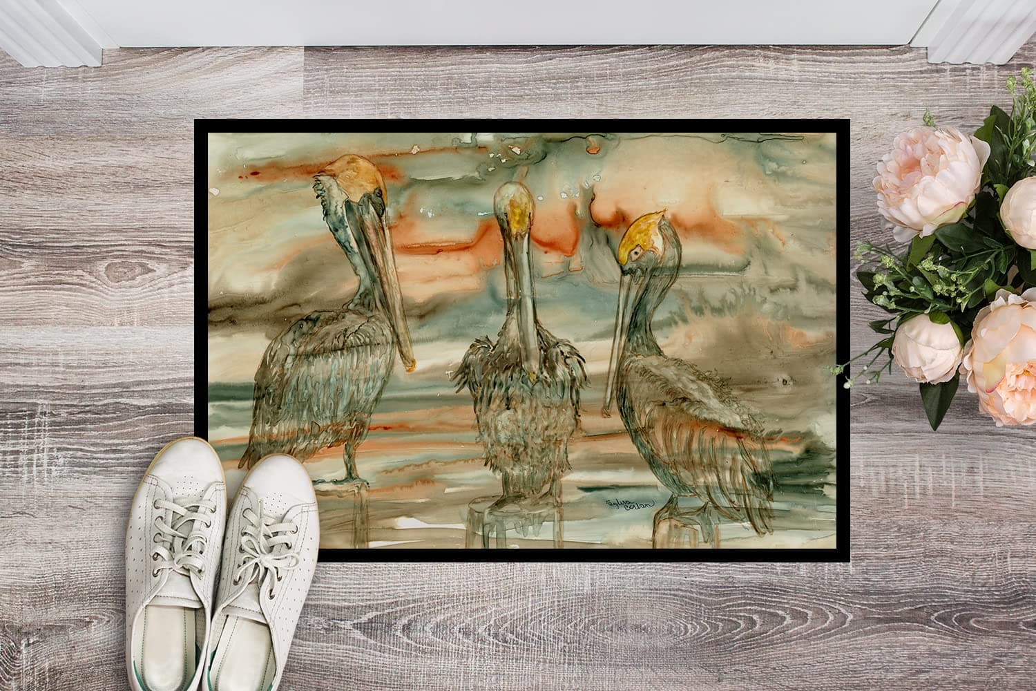 Caroline's Treasures 8980MAT Pelicans on Their Perch Abstract Doormat 18x27 Fron - Thumbnail 2