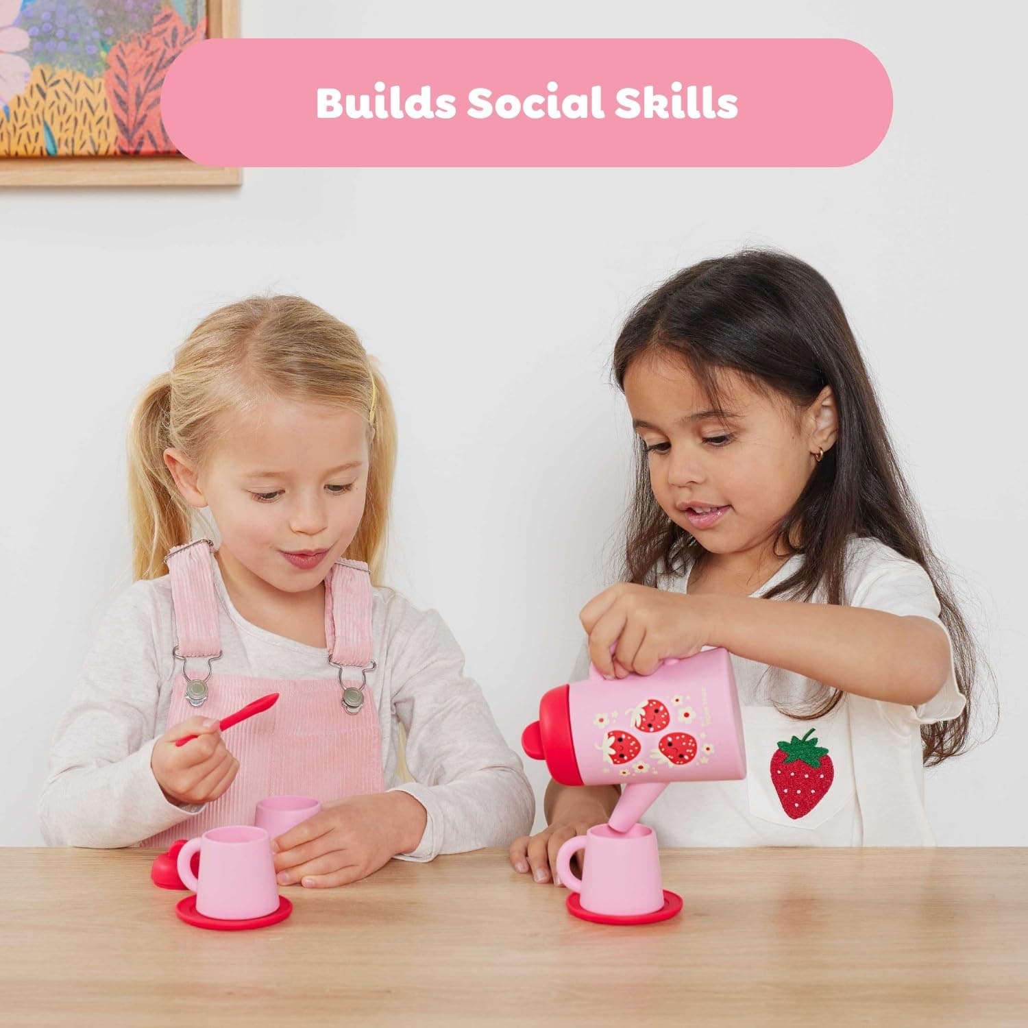 Tiger Tribe Silicone Tea Set for Kids - Strawberry Patch - 9-Piece Playset Inclu - Thumbnail 4