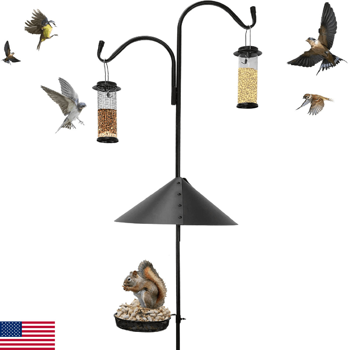 EasyGo Squirrel-Proof 81" Bird Feeder Station - 2 Feeders, Peanut Feeder, Baffle - Image 1