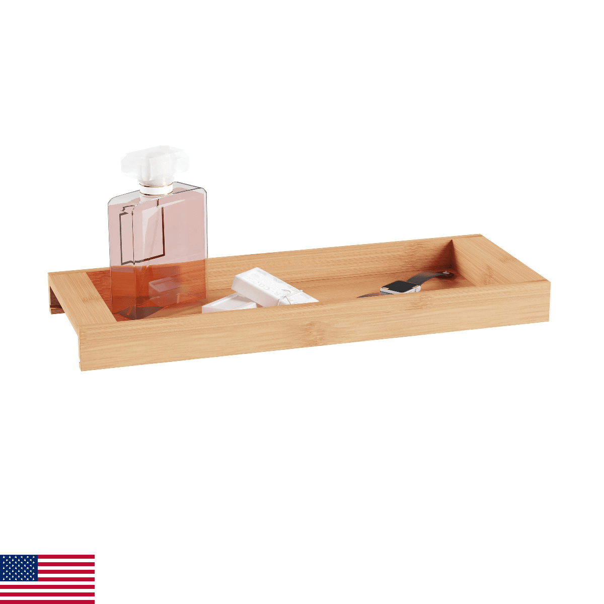 Lavish Home Bamboo Bathroom Vanity Tray Natural Wood Eco-Friendly Holder Towels - Image 1