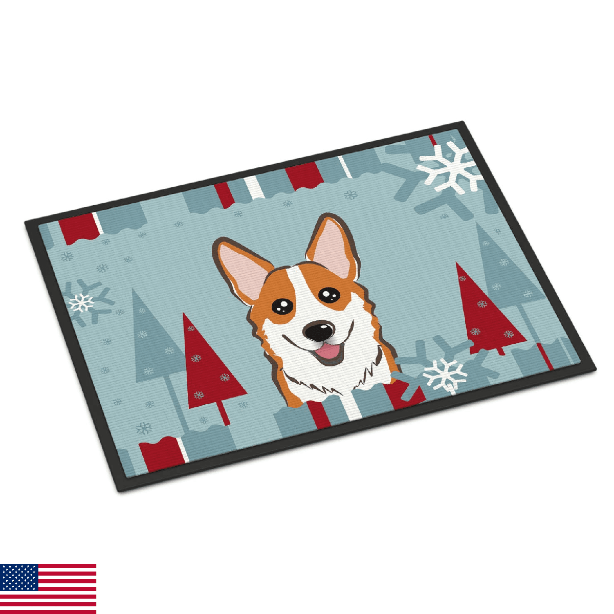 Caroline's Treasures BB1750MAT Winter Holiday Red Corgi Doormat 18x27 Front Door - Image 1