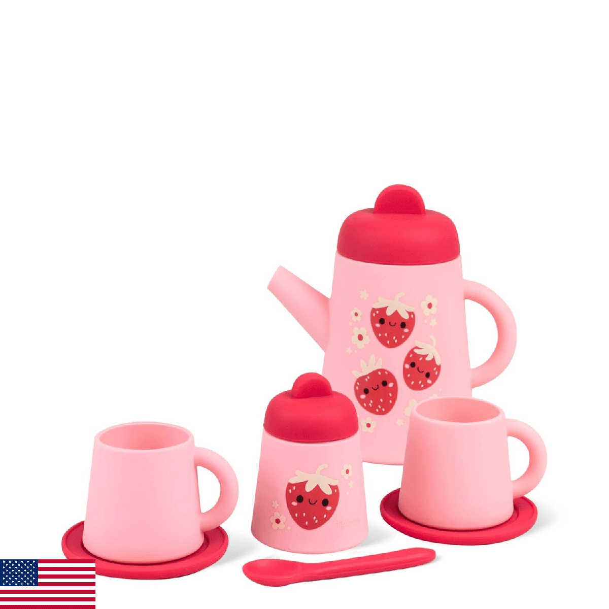 Tiger Tribe Silicone Tea Set for Kids - Strawberry Patch - 9-Piece Playset Inclu - Image 1