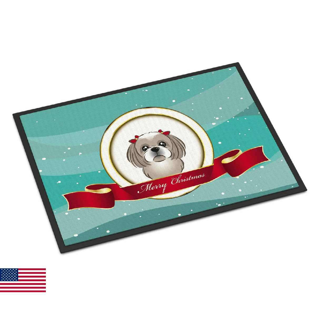 Caroline's Treasures BB1560MAT Gray Silver Shih Tzu Merry Christmas Doormat 18x2 - Image 1