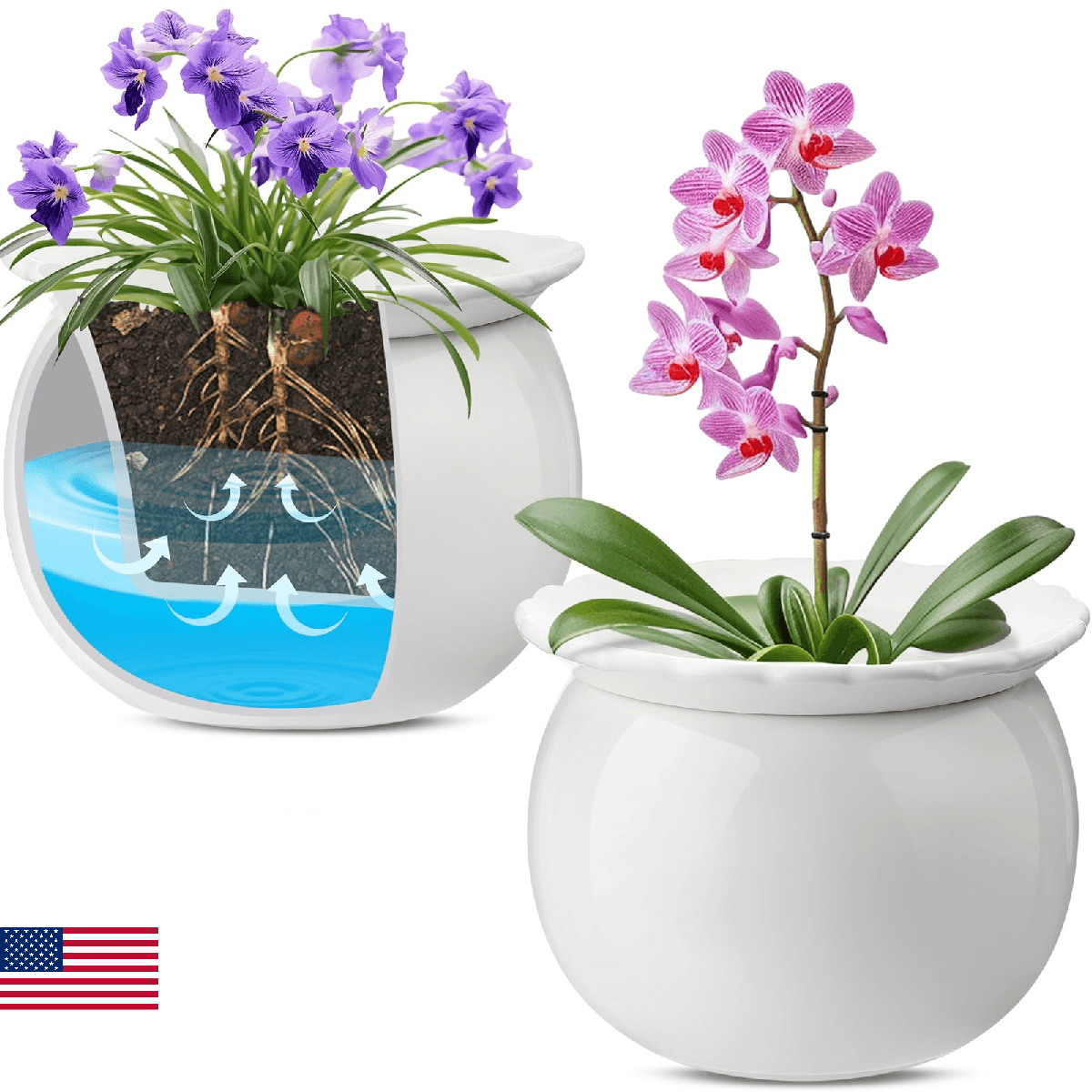 Suclain 2 Pcs African Violet Pots 6.5 Inch Self Watering Ceramic Indoor Planter - Image 1