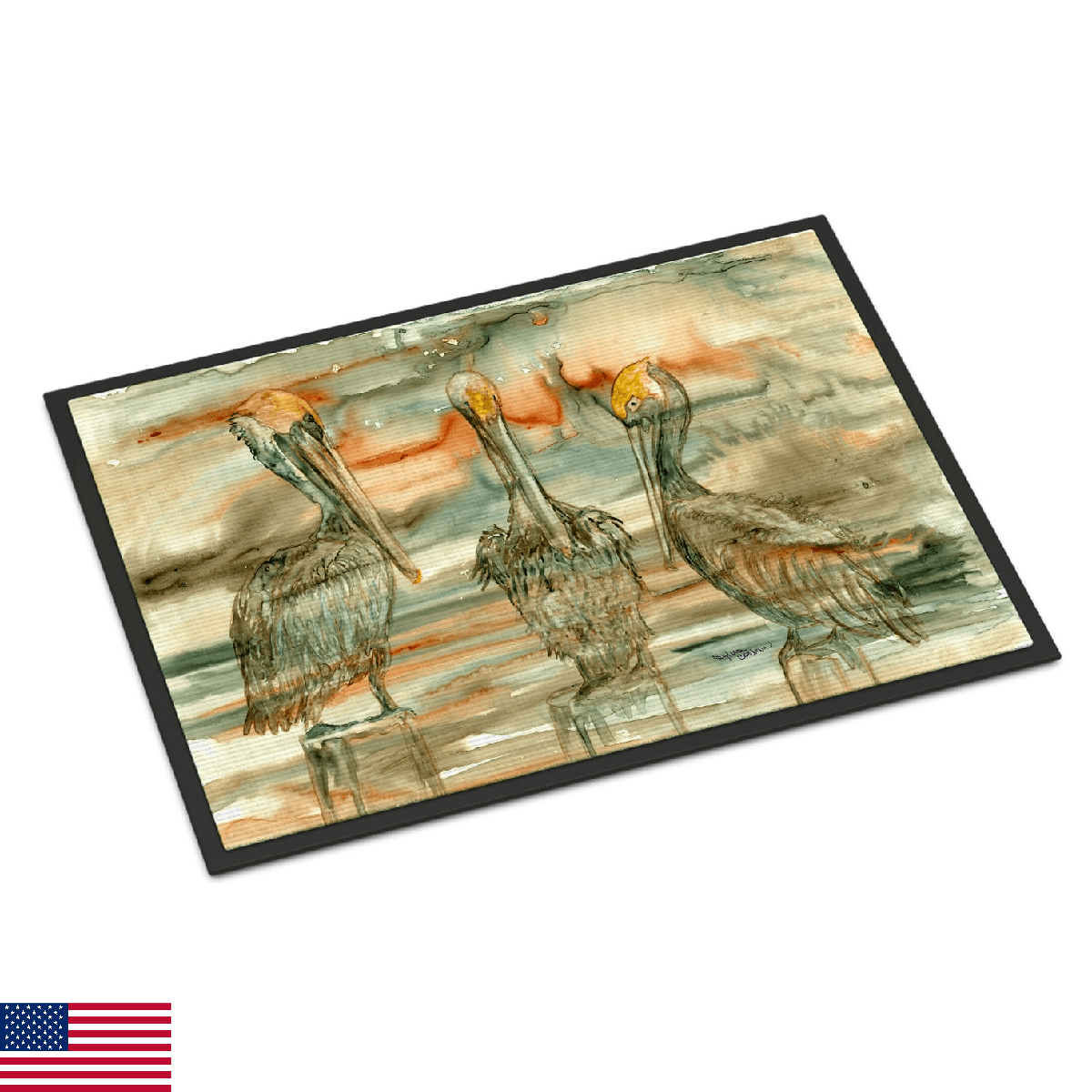 Caroline's Treasures 8980MAT Pelicans on Their Perch Abstract Doormat 18x27 Fron - Image 1