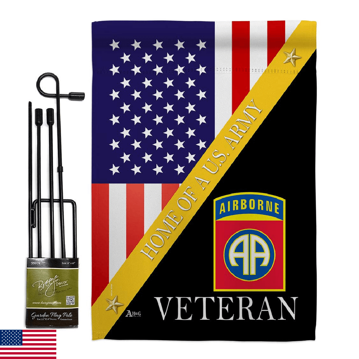 Home of 82nd Airborne Garden Flag - Set with Stand Armed Forces Army Rangers Uni - Image 1