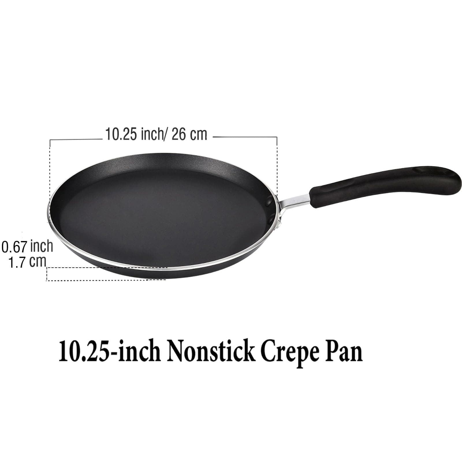 Cook N Home 10.25-Inch Nonstick Heavy Gauge Crepe Pancake Pan Griddle, 26cm, Bla - Thumbnail 3