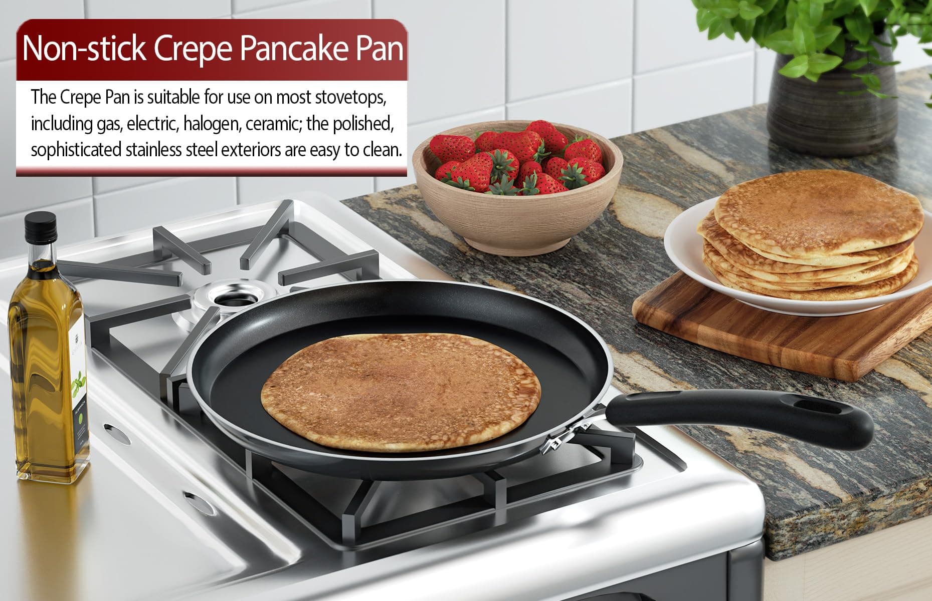 Cook N Home 10.25-Inch Nonstick Heavy Gauge Crepe Pancake Pan Griddle, 26cm, Bla - Thumbnail 2