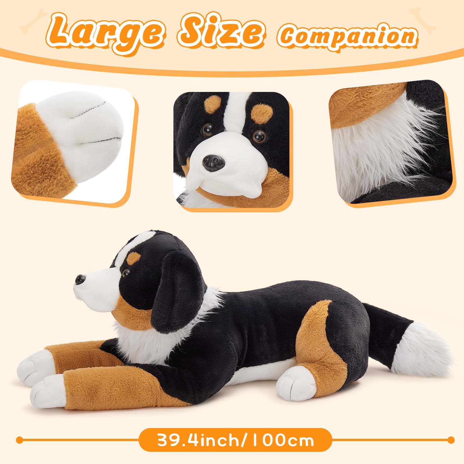 MaoGoLan Giant Bernese Mountain Dog Plush Toy 39.3" Large Soft Stuffed Animal Ki - Thumbnail 2