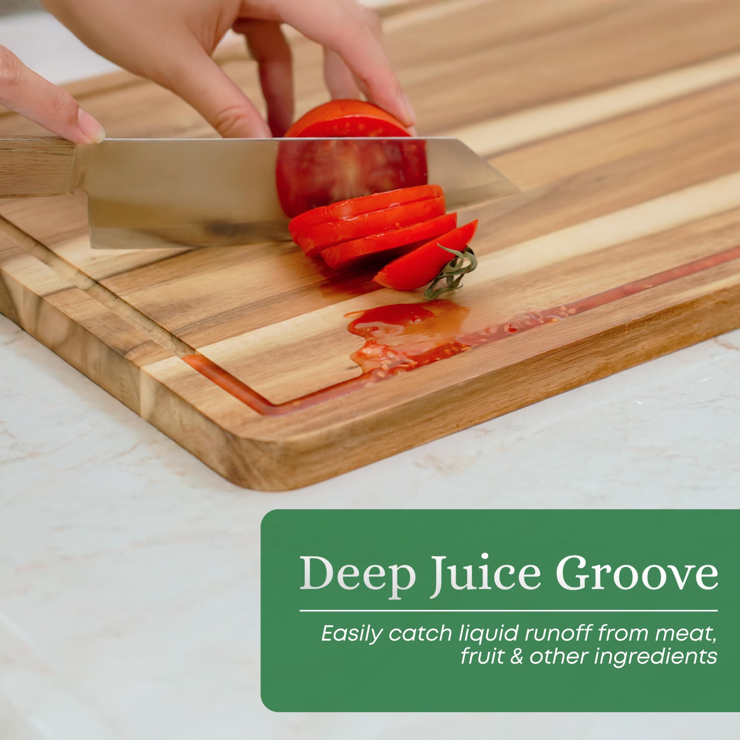 VieWood Acacia Wood Cutting Board Set of 3 - Prep, Serve, Charcuterie - Thumbnail 4