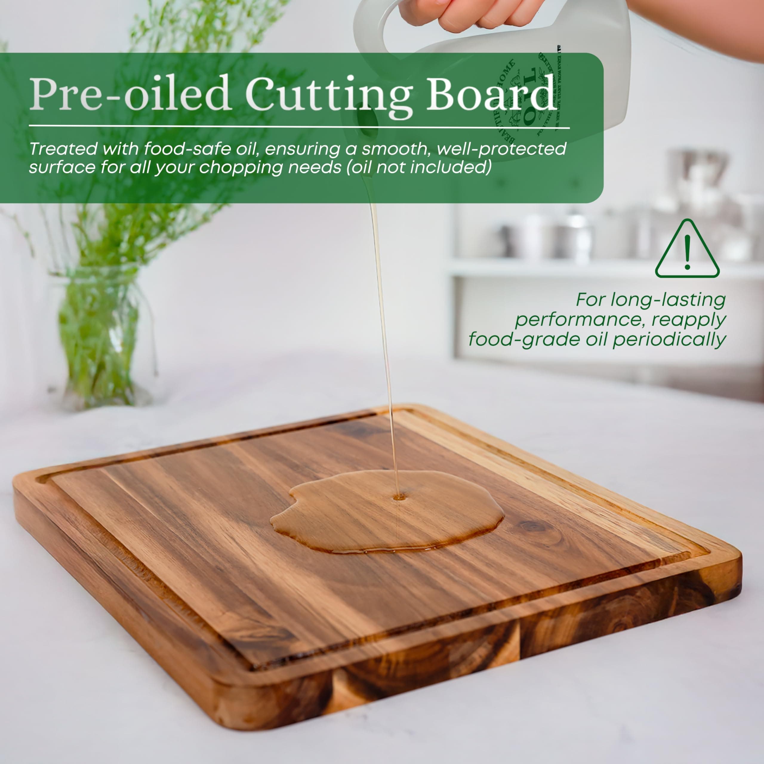 VieWood Acacia Wood Cutting Board Set of 3 - Prep, Serve, Charcuterie - Thumbnail 5