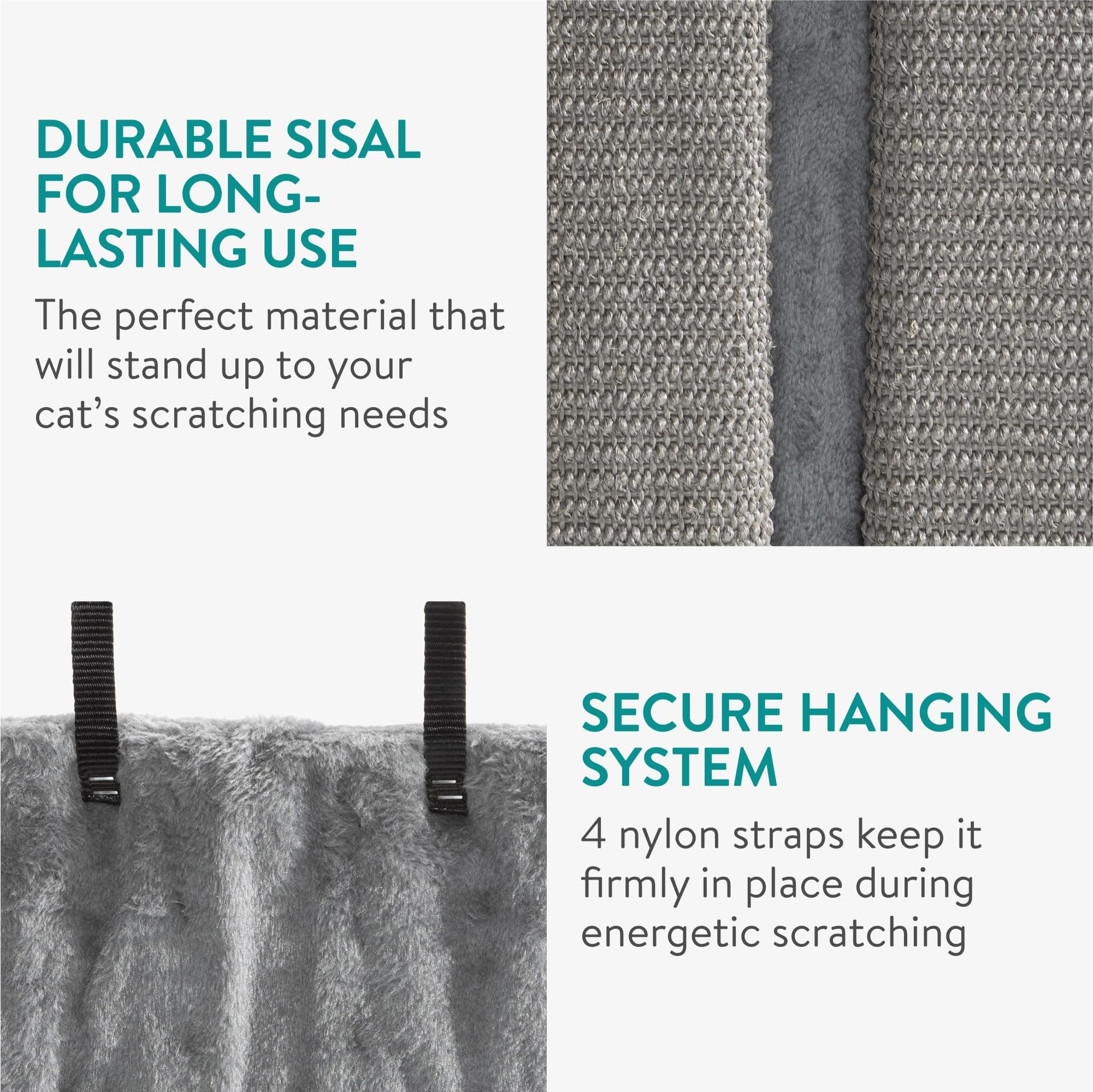 Navaris Wall Mounted Cat Corner Scratcher Set 2 Grey Durable Sisal Wall Mount wi - Thumbnail 3