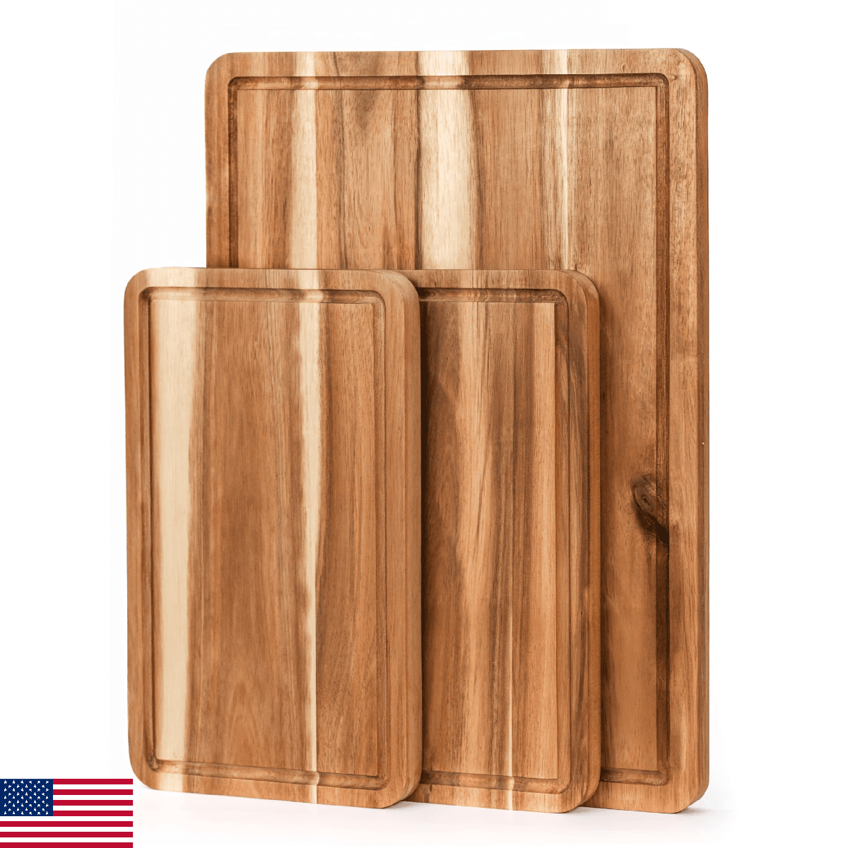VieWood Acacia Wood Cutting Board Set of 3 - Prep, Serve, Charcuterie - Image 1