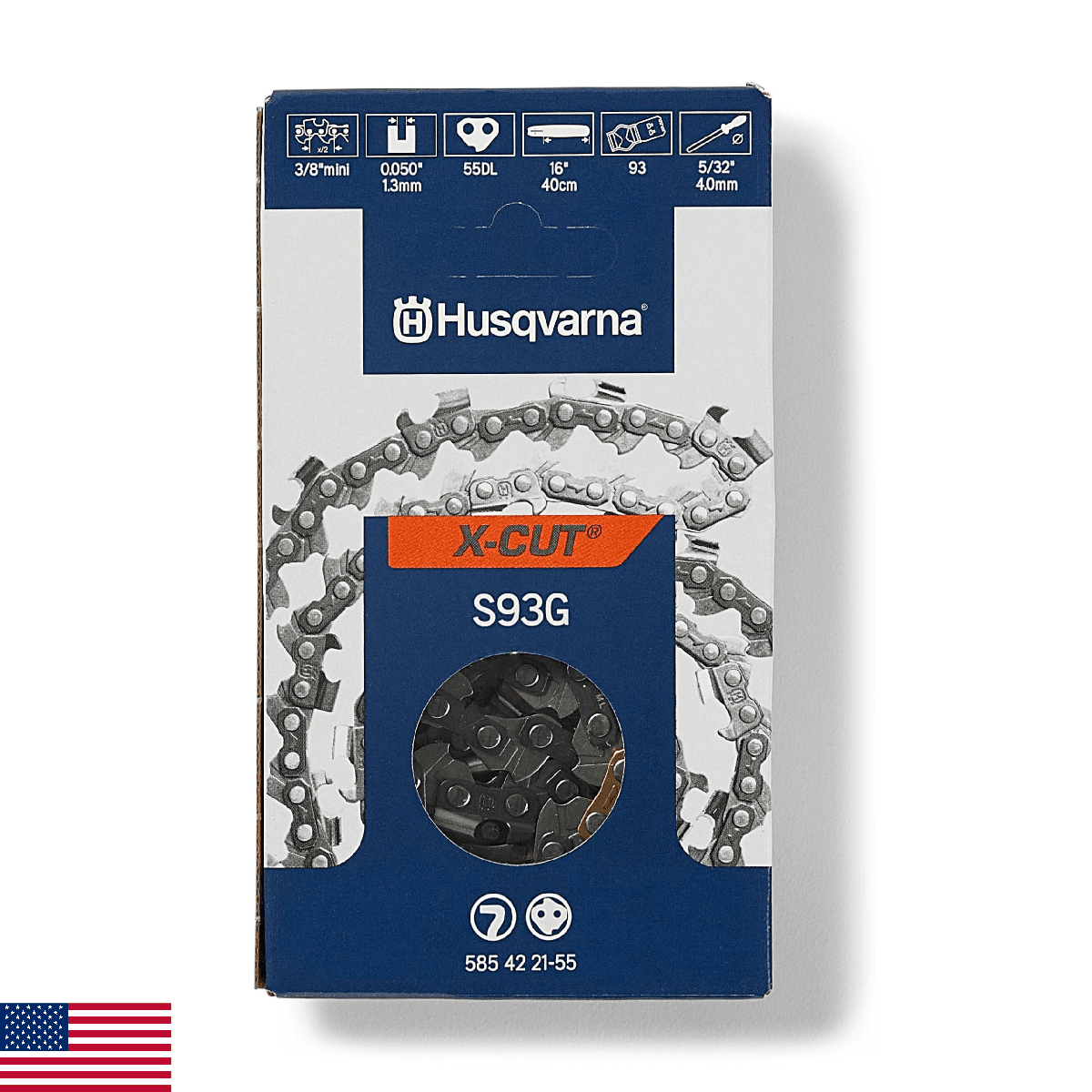 Husqvarna 585422155 X-Cut S93G 18 inch Chainsaw Chain 3/8" Mini Pitch 0.050" Gau - Image 1