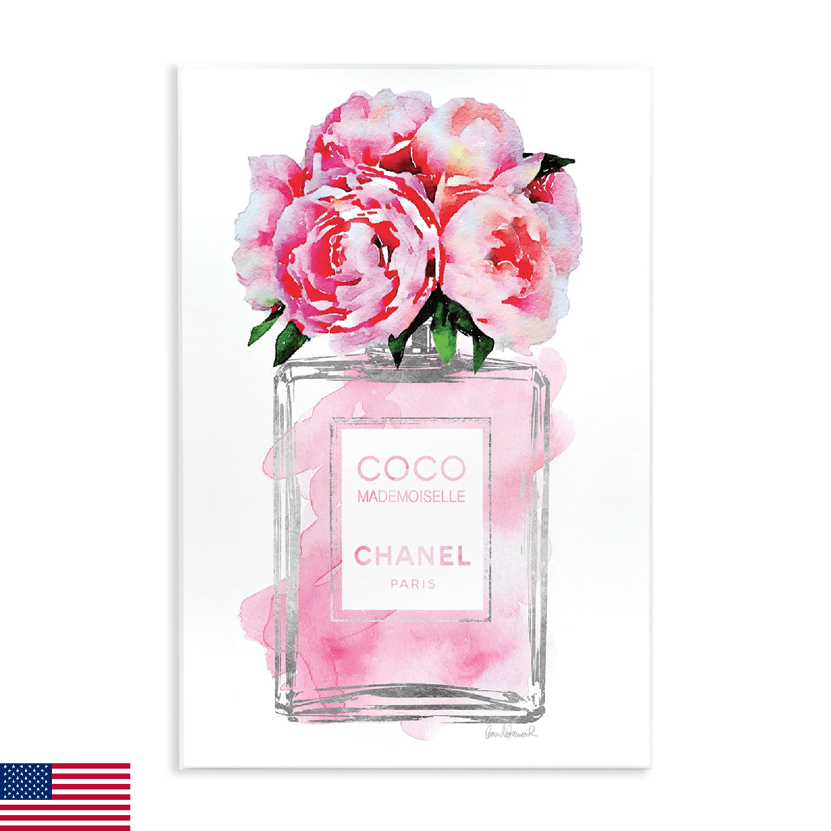 Stupell Industries Glam Perfume Bottle V2 Flower Silver Pink Peony Wall Plaque A - Image 1