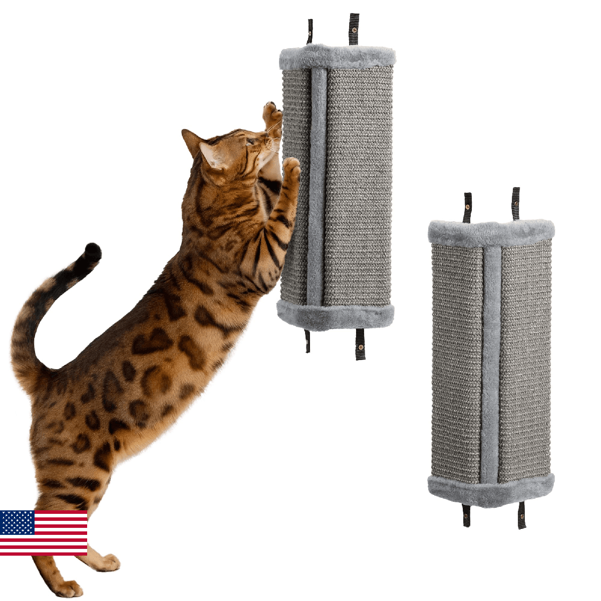 Navaris Wall Mounted Cat Corner Scratcher Set 2 Grey Durable Sisal Wall Mount wi - Image 1