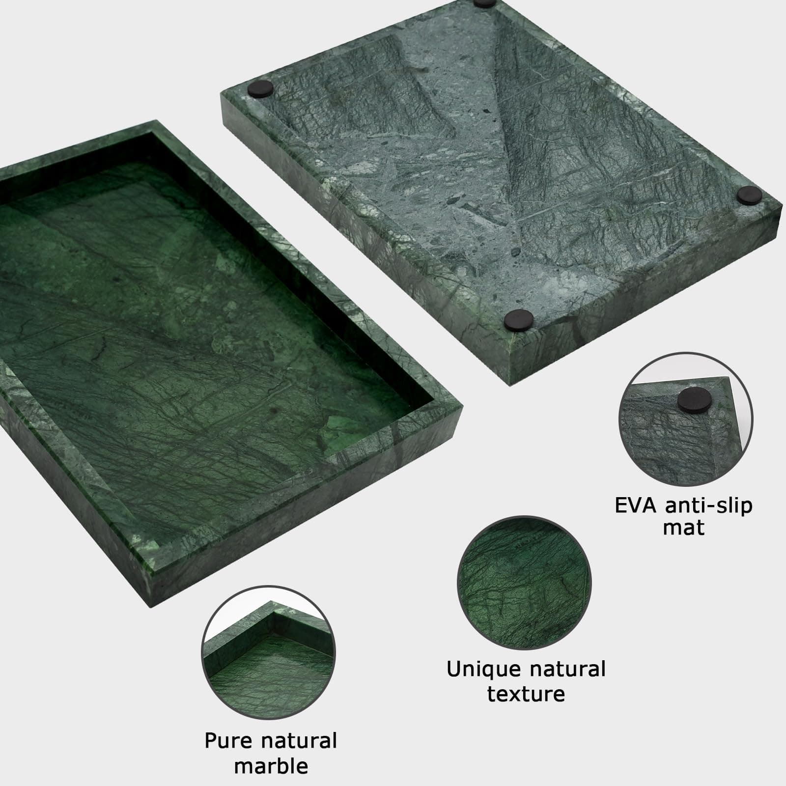 MULWR Green Marble Tray, Pure Natural Vanity Tray, Marble Trays for Kitchen Coun - Thumbnail 3