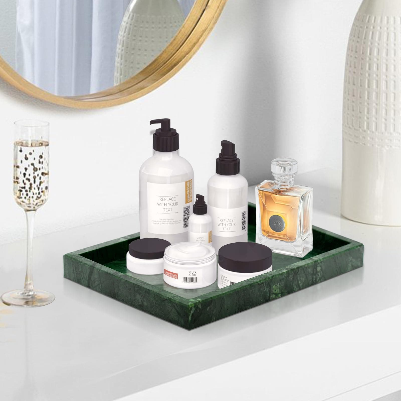 MULWR Green Marble Tray, Pure Natural Vanity Tray, Marble Trays for Kitchen Coun - Thumbnail 4