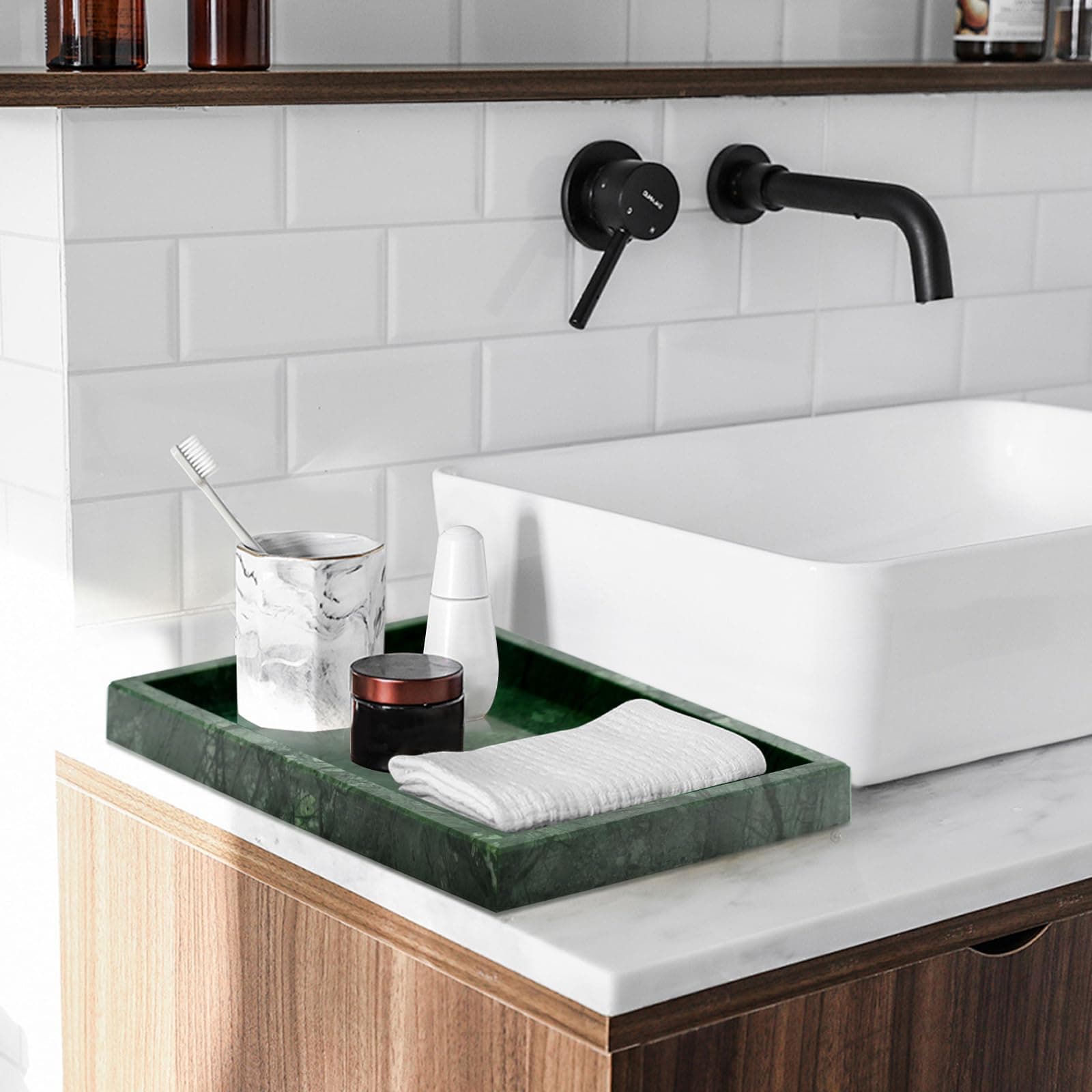 MULWR Green Marble Tray, Pure Natural Vanity Tray, Marble Trays for Kitchen Coun - Thumbnail 5
