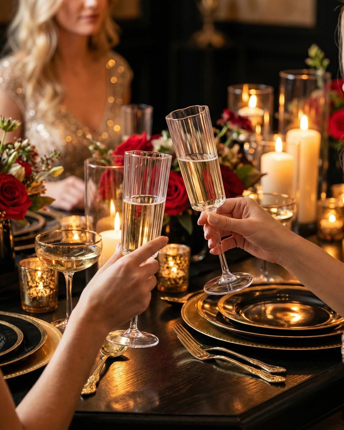 Ciaell 24 Pack Plastic Champagne Flutes - 6 Oz Flower Wavy Champagne Plastic Gla - Thumbnail 3