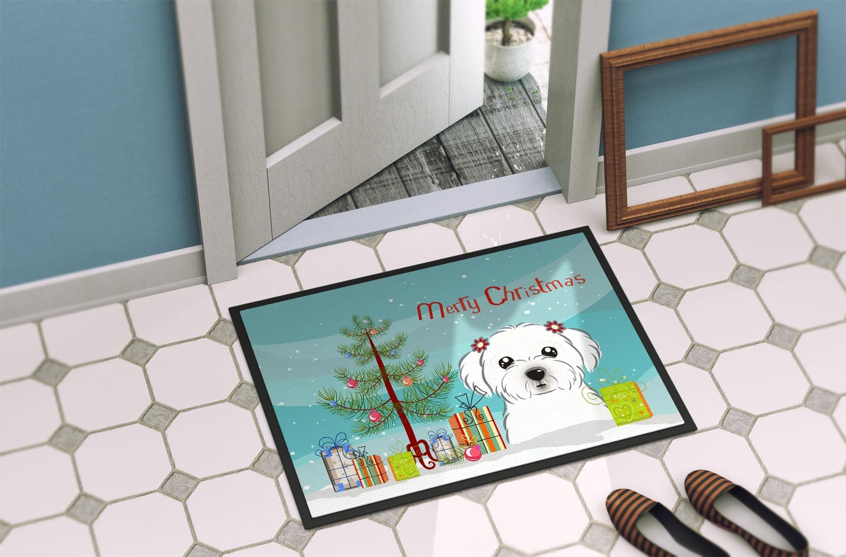 Caroline's Treasures BB1580MAT Christmas Tree and Maltese Doormat 18x27 Front Do - Thumbnail 4