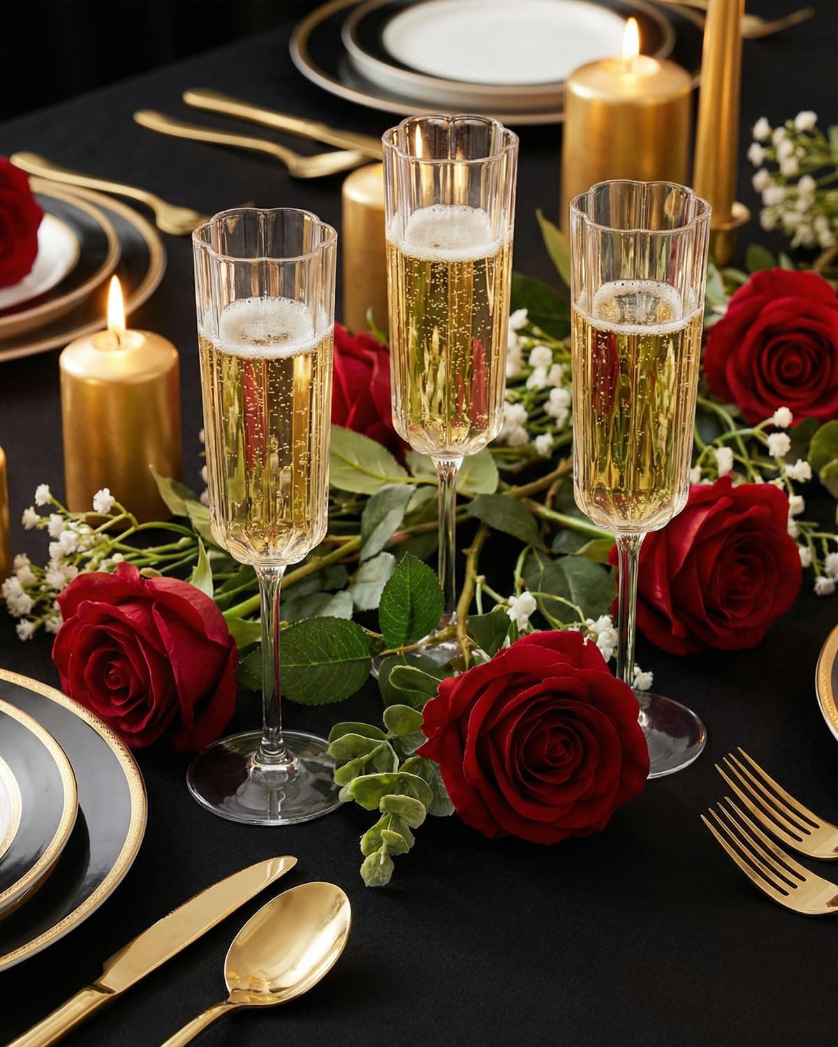 Ciaell 24 Pack Plastic Champagne Flutes - 6 Oz Flower Wavy Champagne Plastic Gla - Thumbnail 9