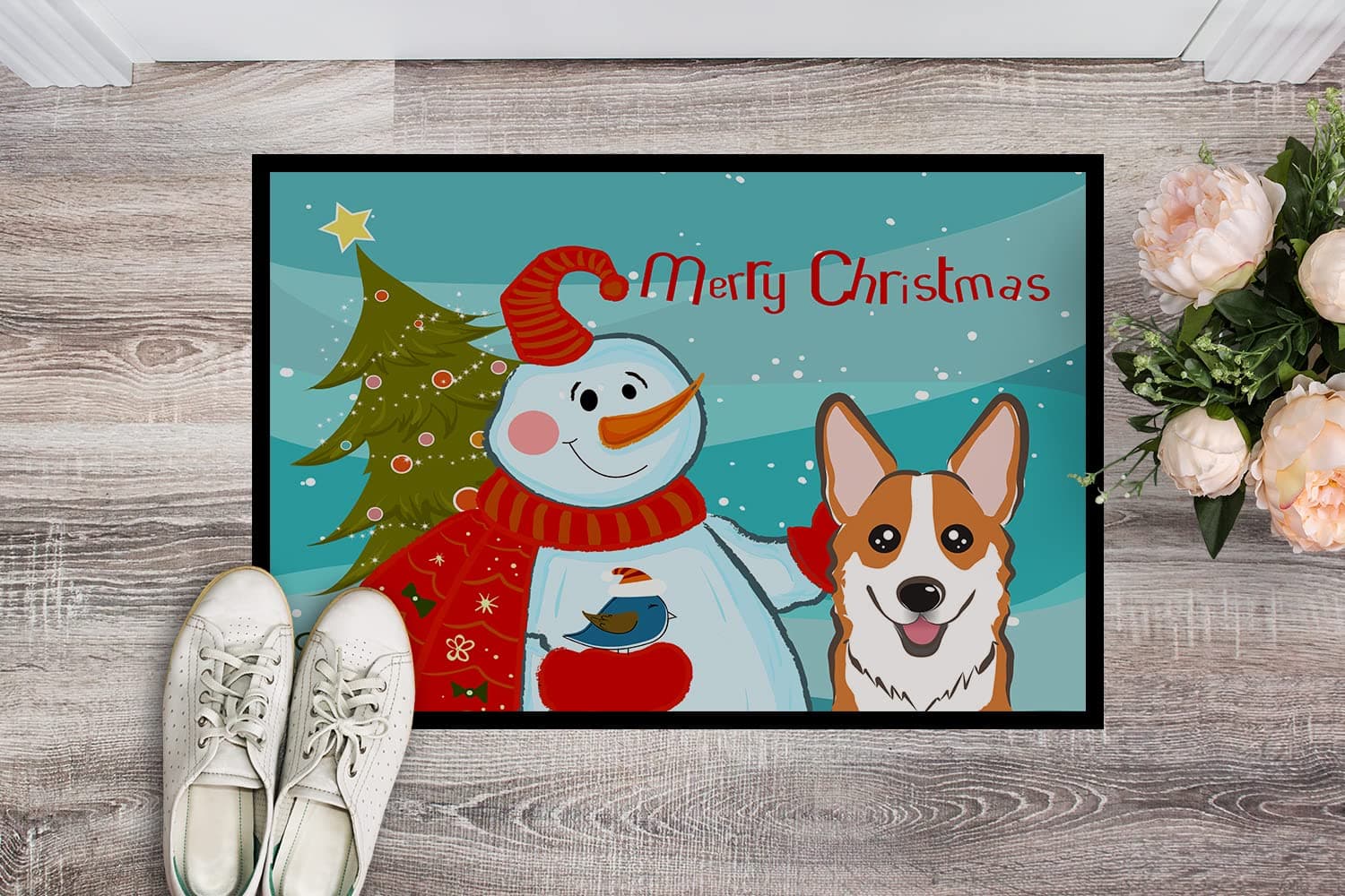 Caroline's Treasures BB1874MAT Snowman with Red Corgi Doormat 18x27 Front Door M - Thumbnail 2