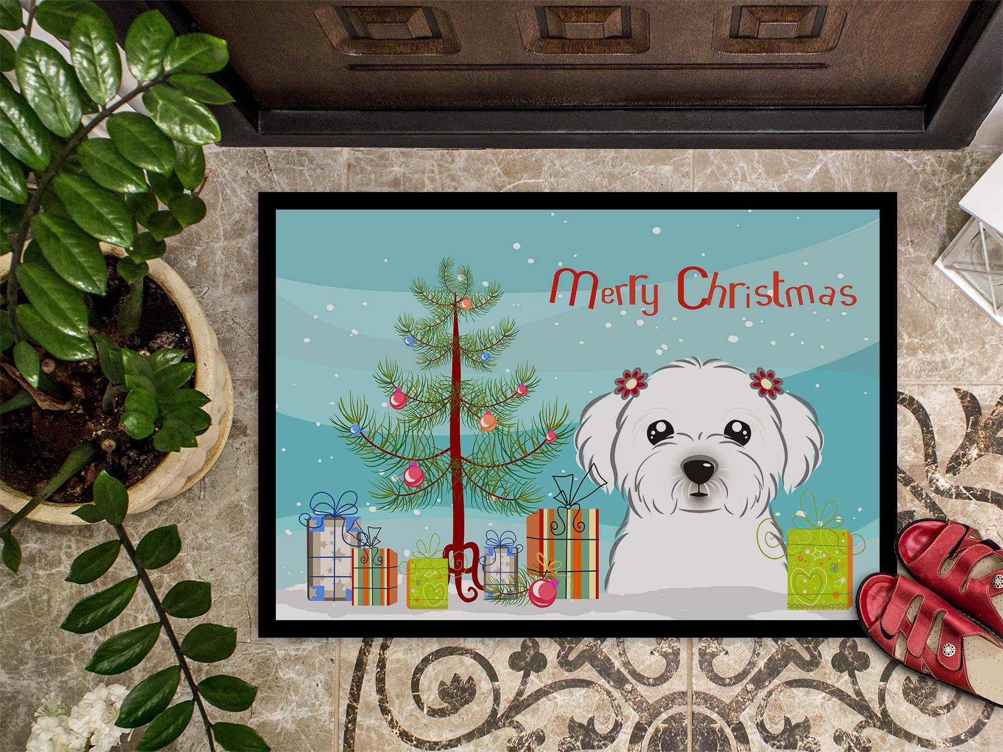 Caroline's Treasures BB1580MAT Christmas Tree and Maltese Doormat 18x27 Front Do - Thumbnail 3