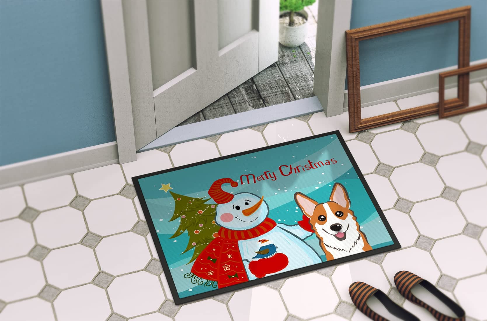 Caroline's Treasures BB1874MAT Snowman with Red Corgi Doormat 18x27 Front Door M - Thumbnail 4